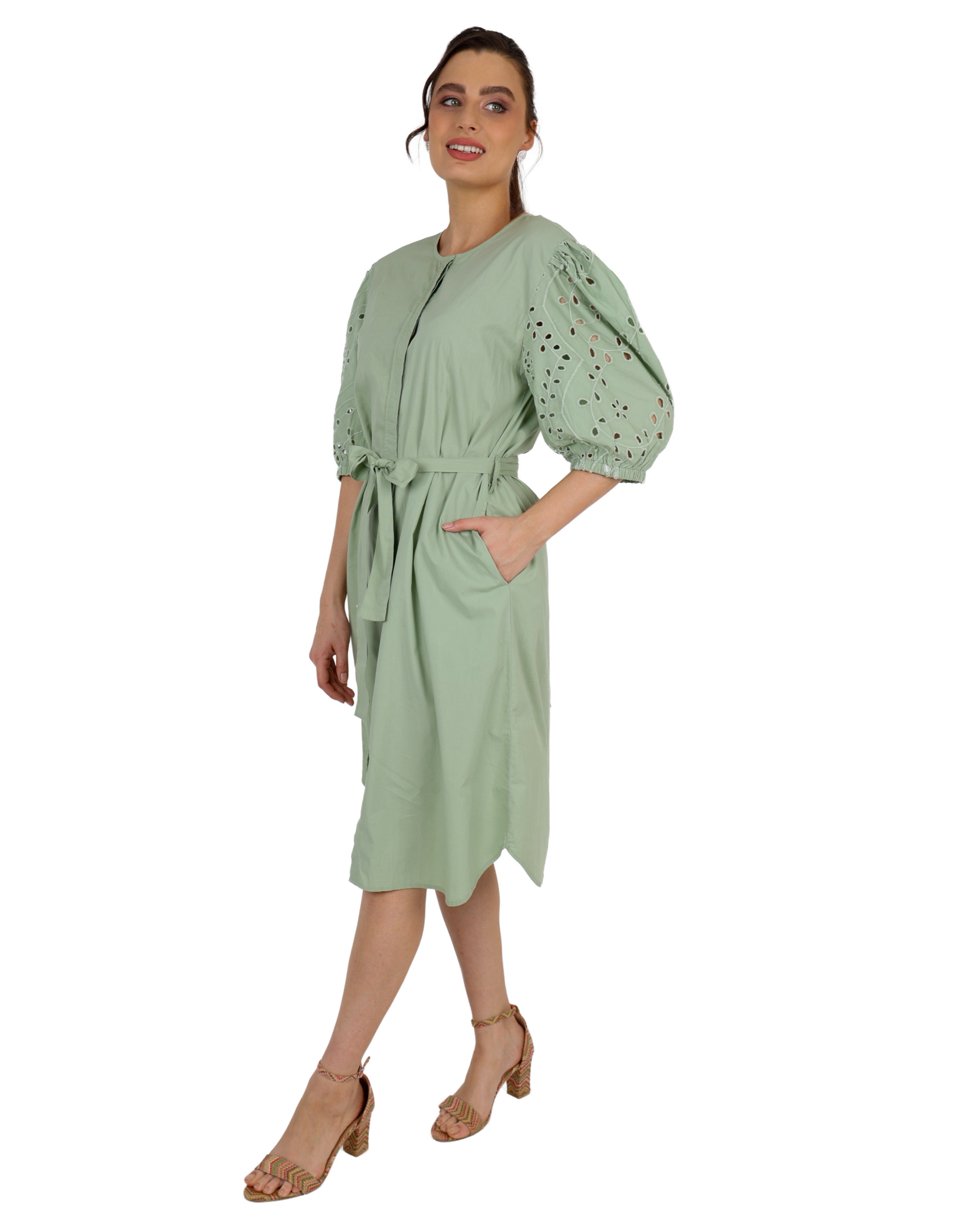 Amaya Embroidered Sleeve Cotton Dress