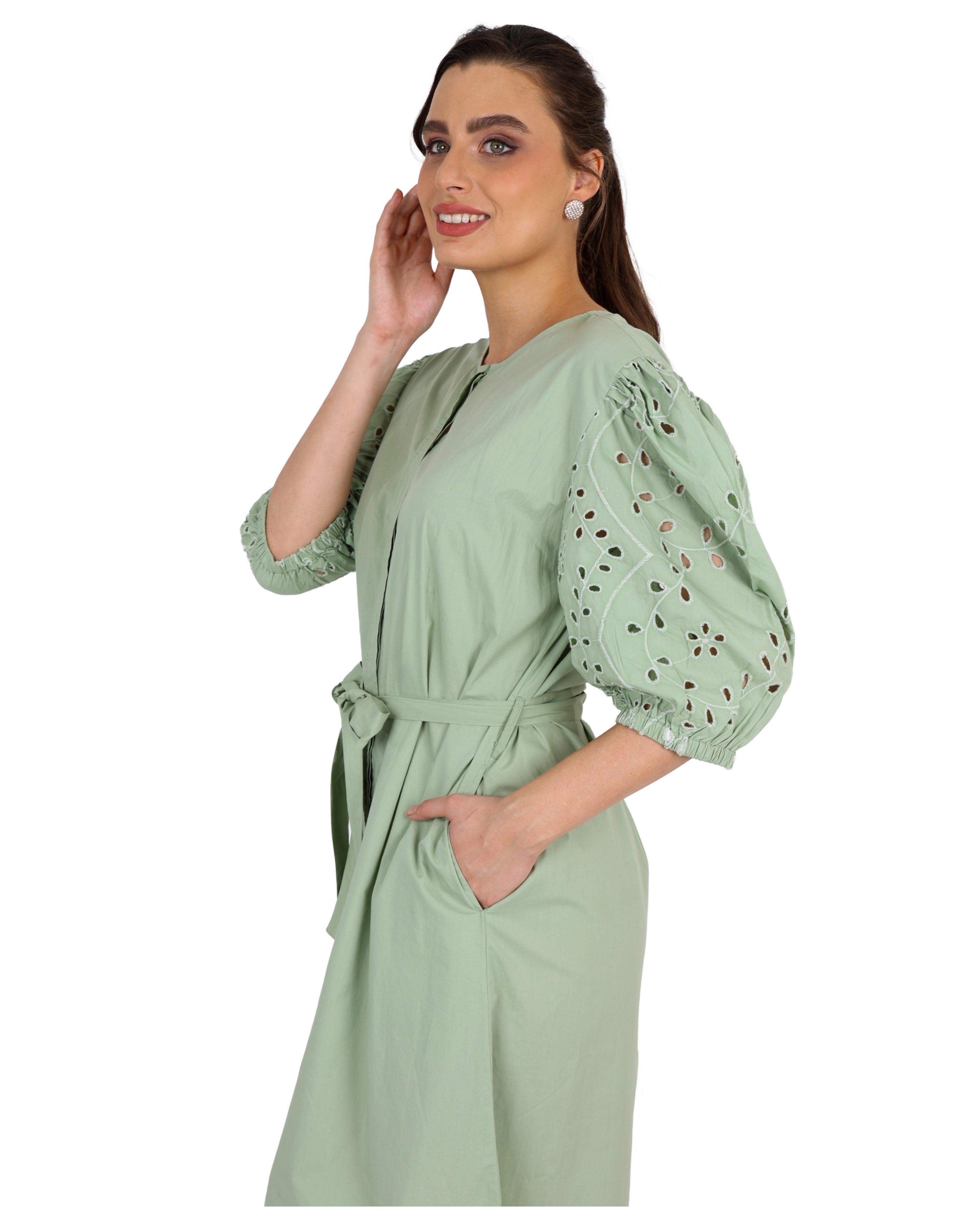 Amaya Embroidered Sleeve Cotton Dress