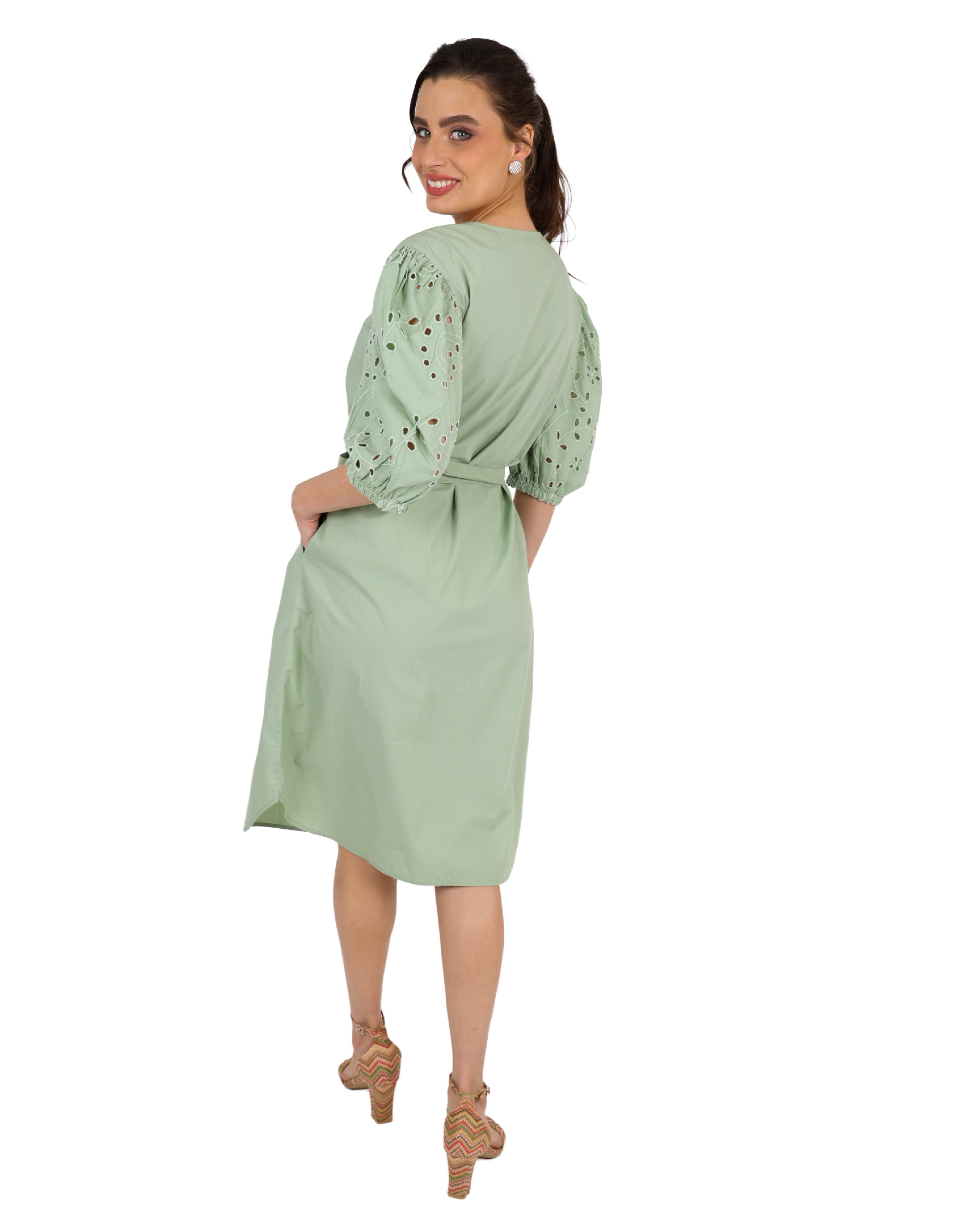 Amaya Embroidered Sleeve Cotton Dress