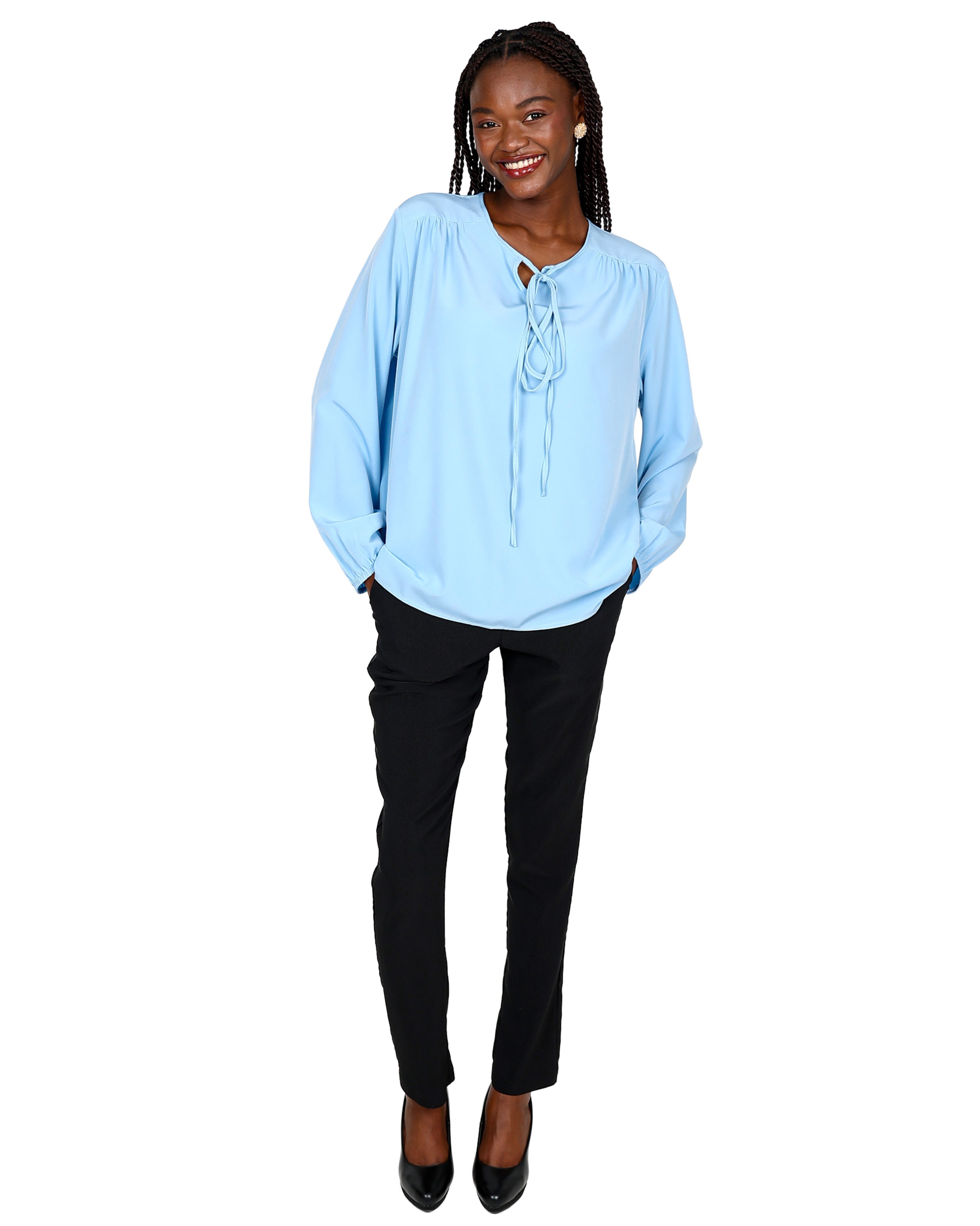 Long Sleeve Neck Tie Detail Blouse