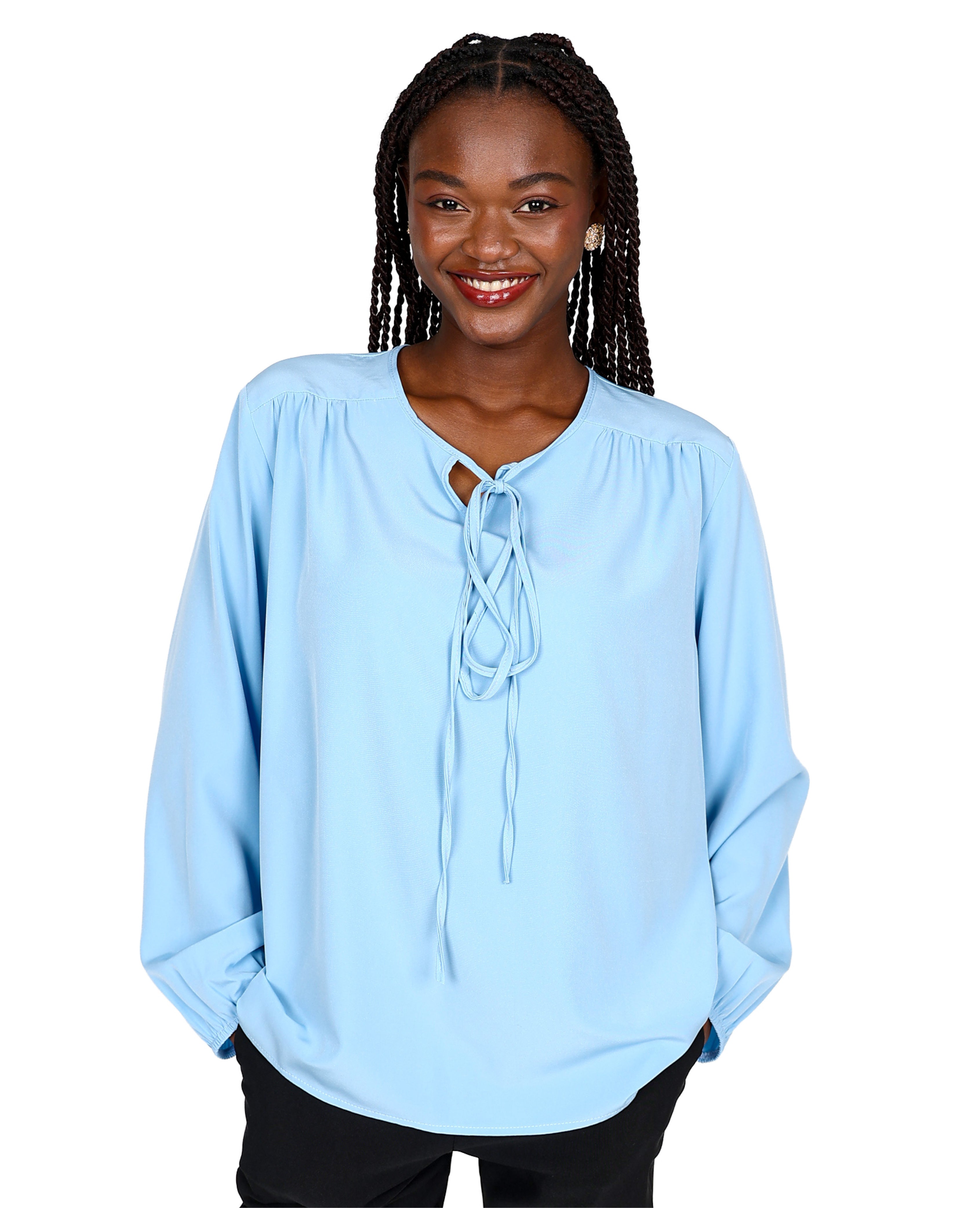 Long Sleeve Neck Tie Detail Blouse