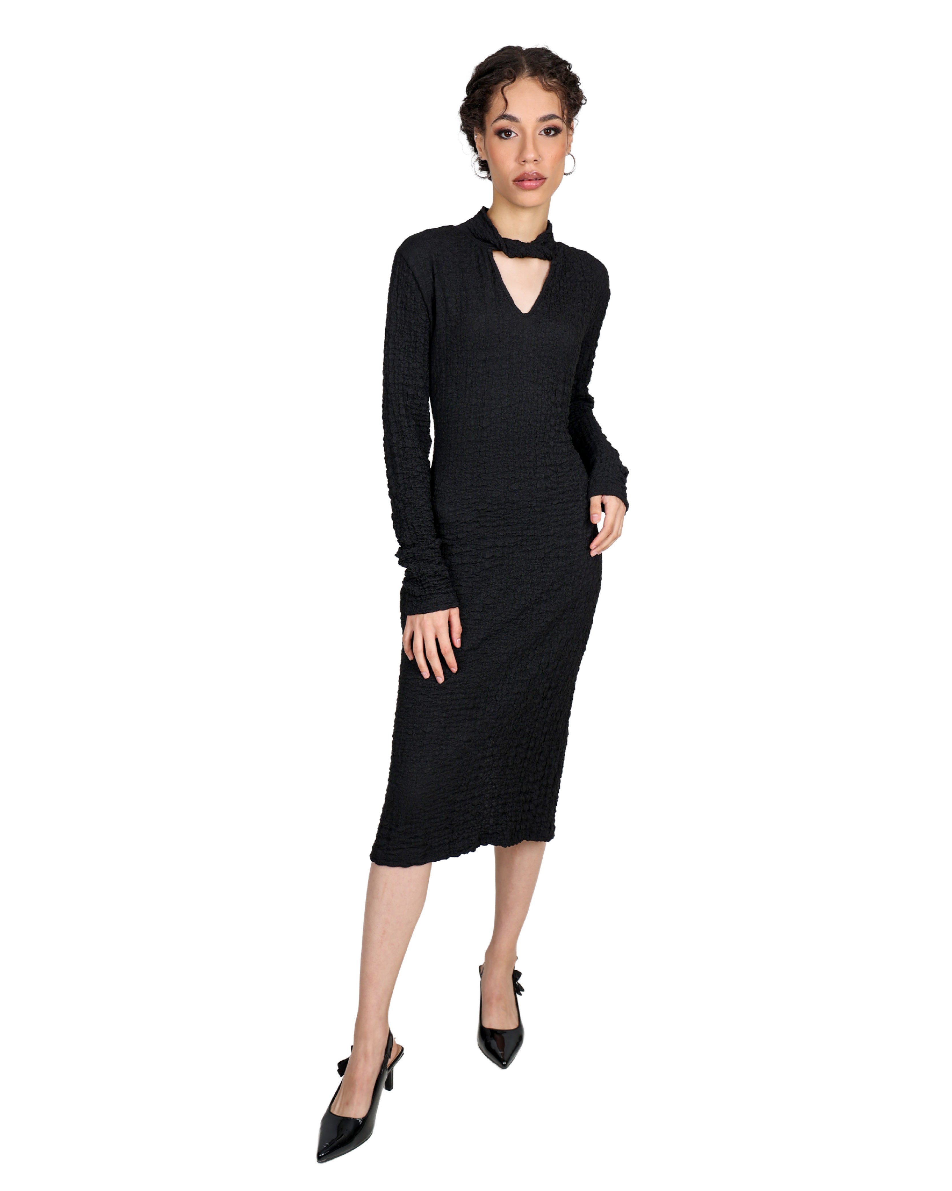 Long Sleeve Textured Midi Dress