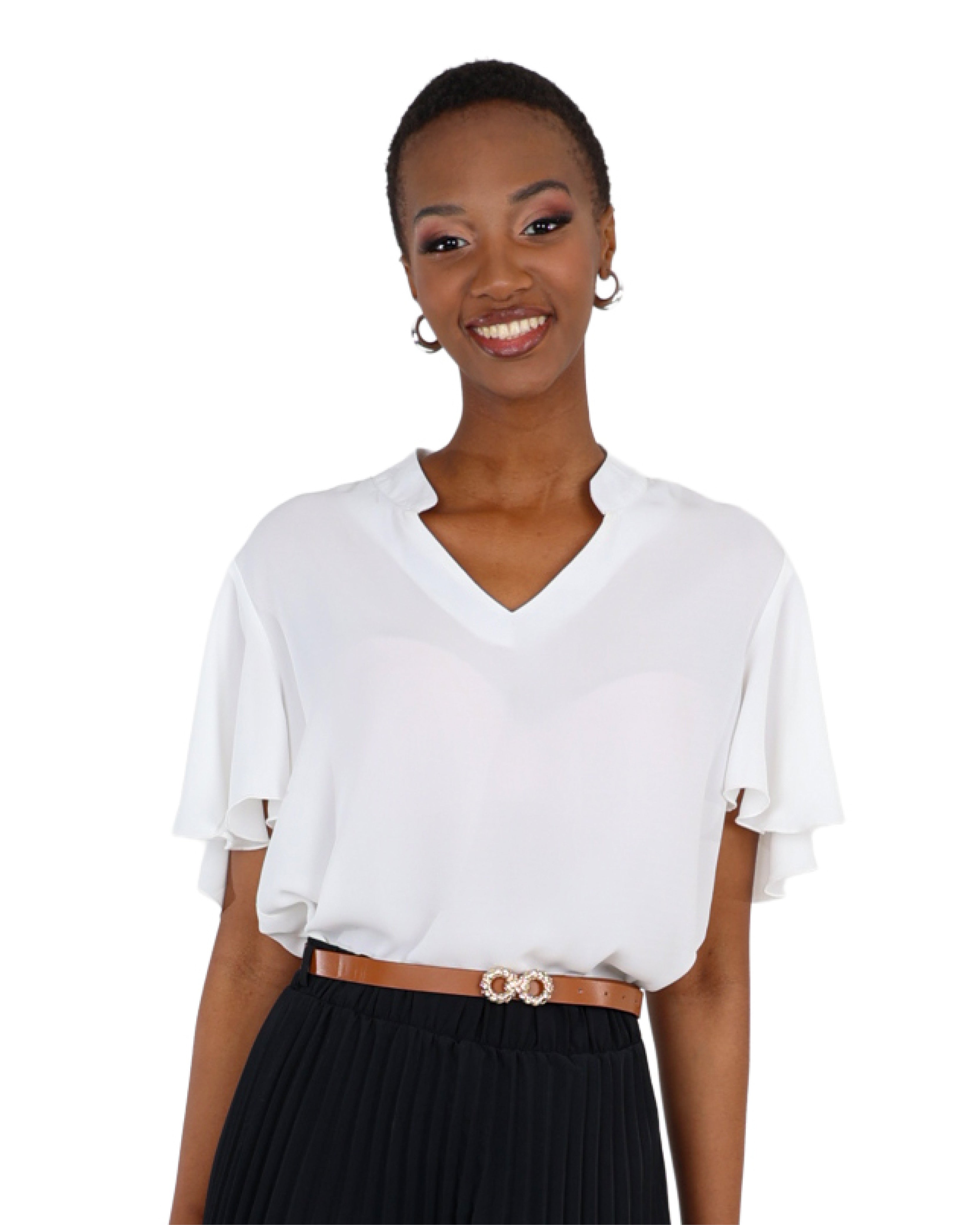 V-Neck Flutter Sleeve Blouse