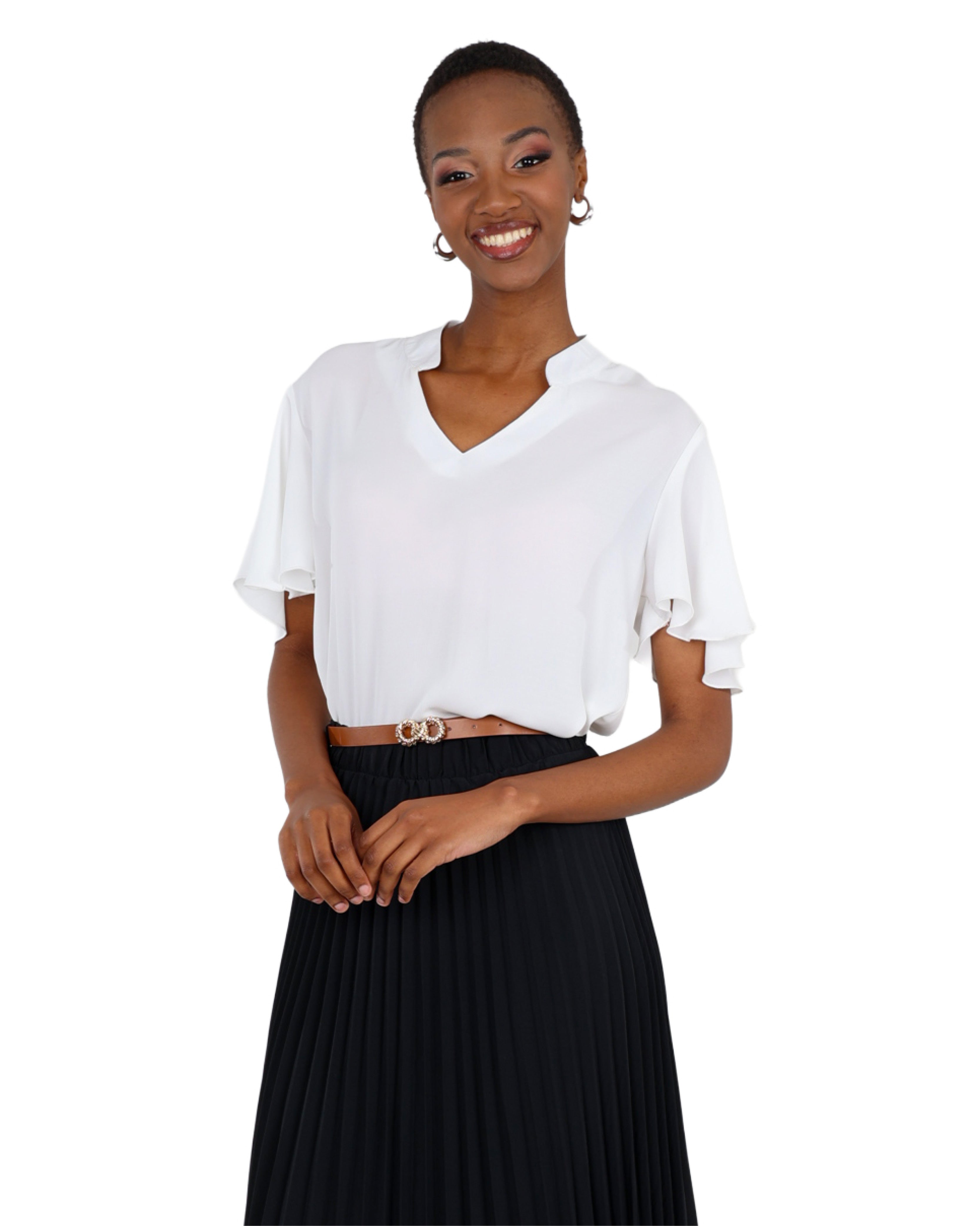 V-Neck Flutter Sleeve Blouse