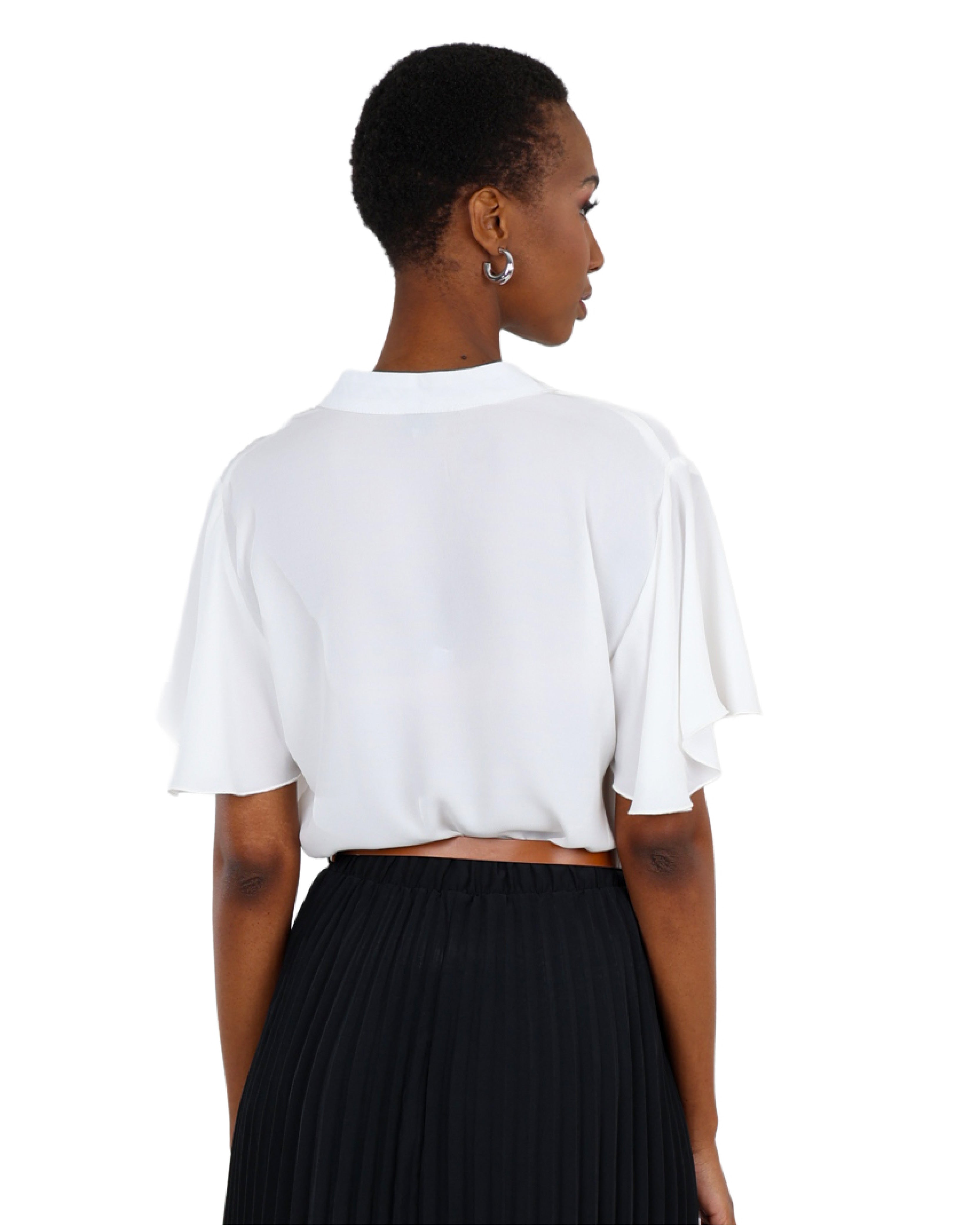 V-Neck Flutter Sleeve Blouse