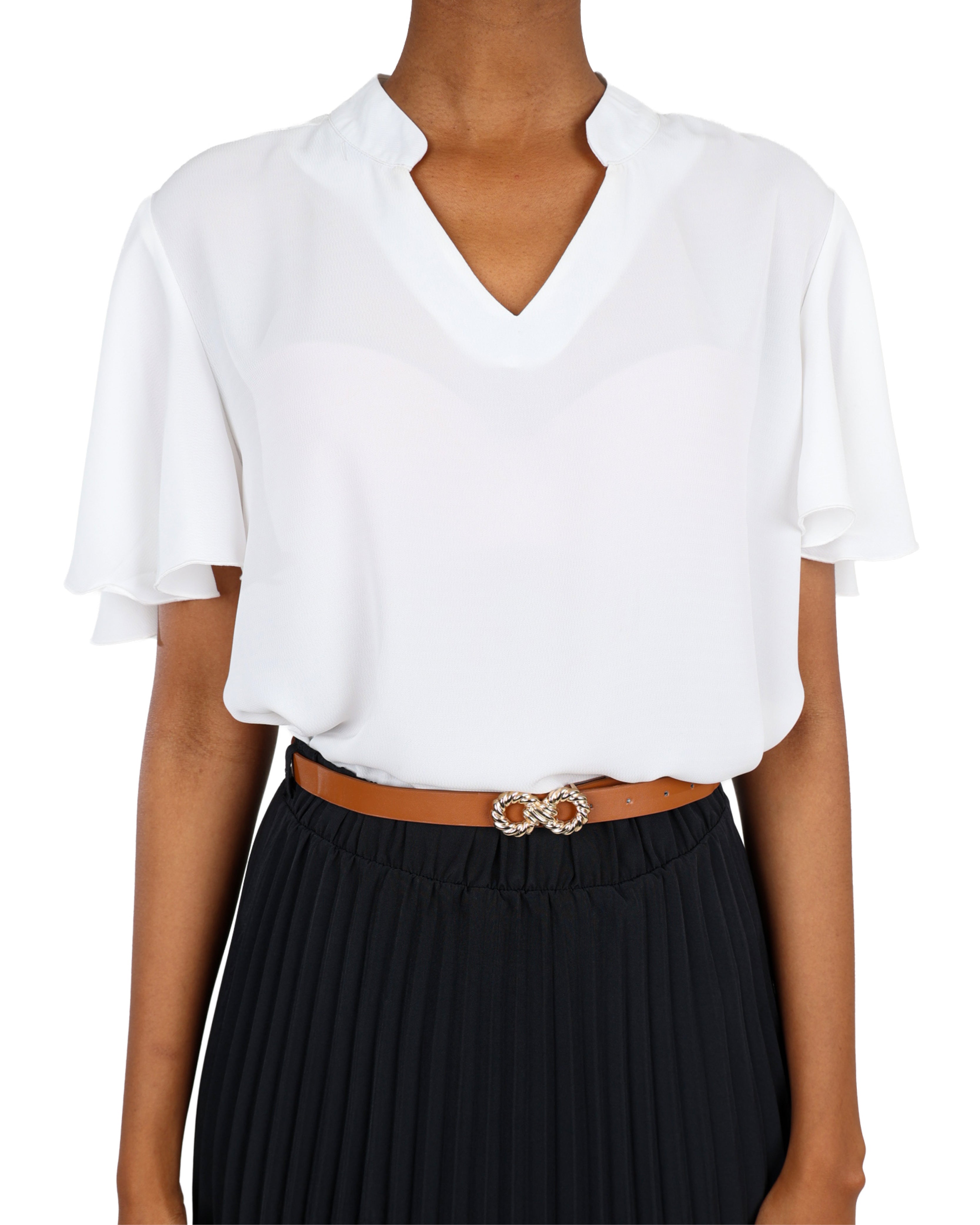 V-Neck Flutter Sleeve Blouse