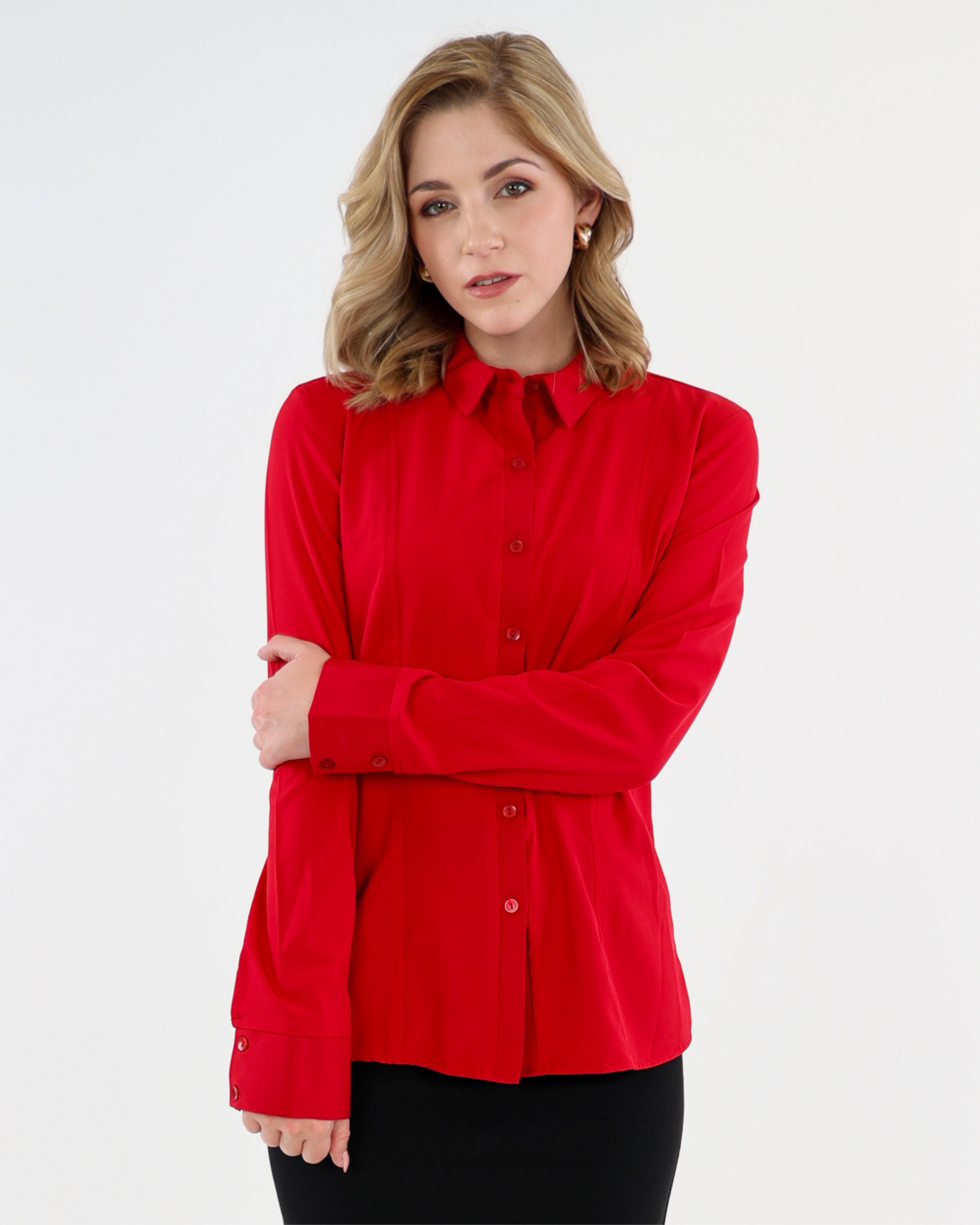 Red Long Sleeve Soft-Touch Blouse