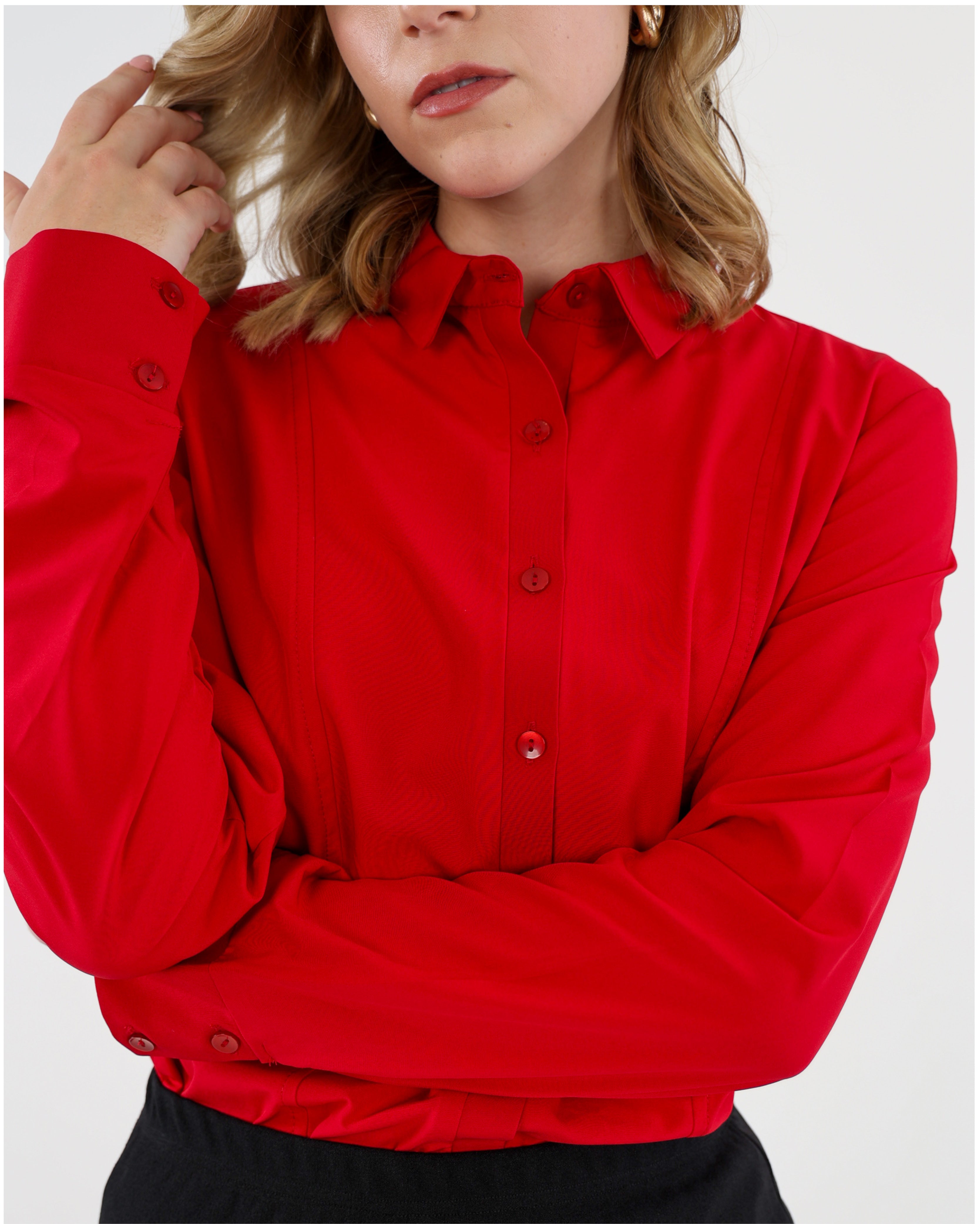Red Long Sleeve Soft-Touch Blouse