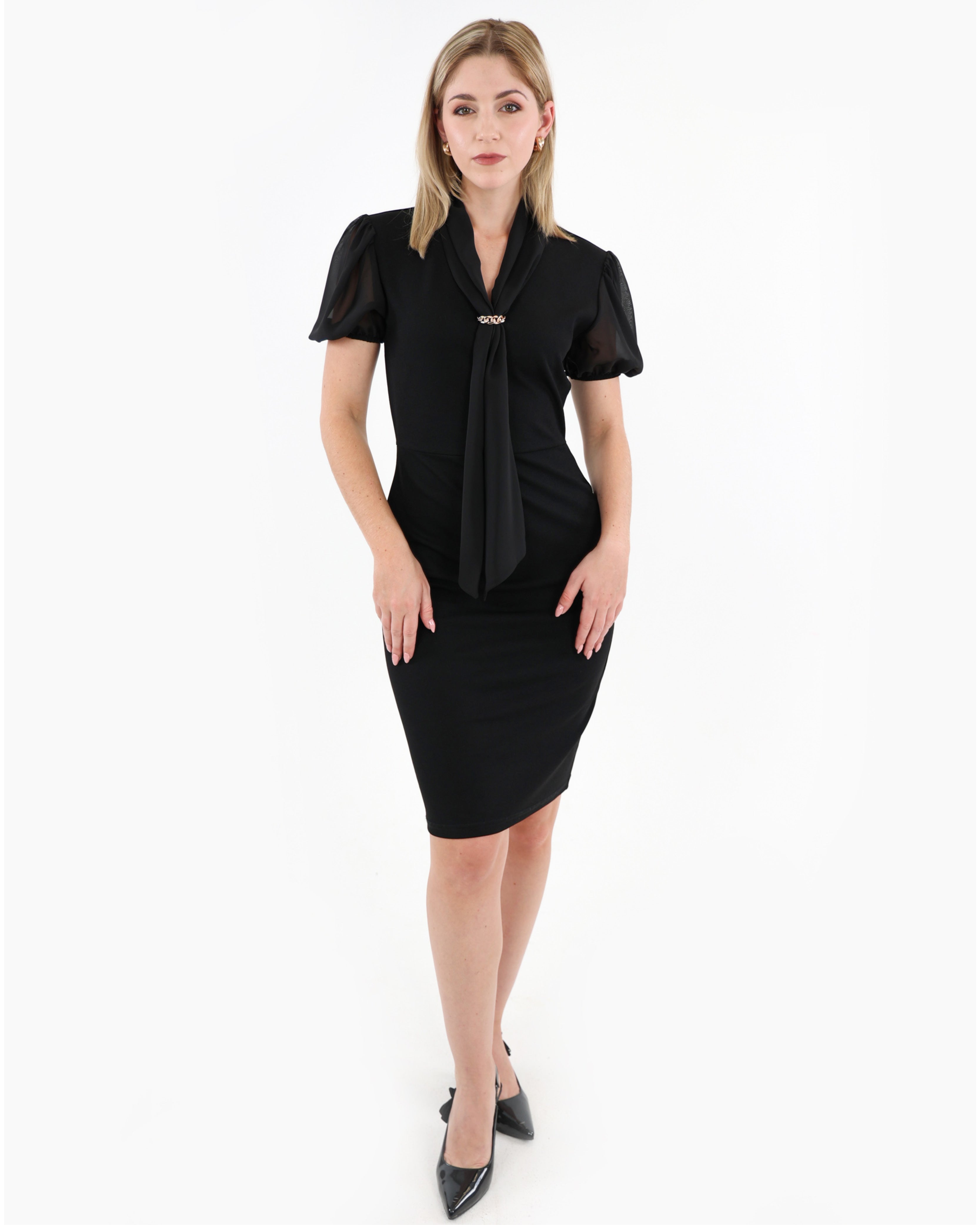 Neck Tie Knee-Length Dress