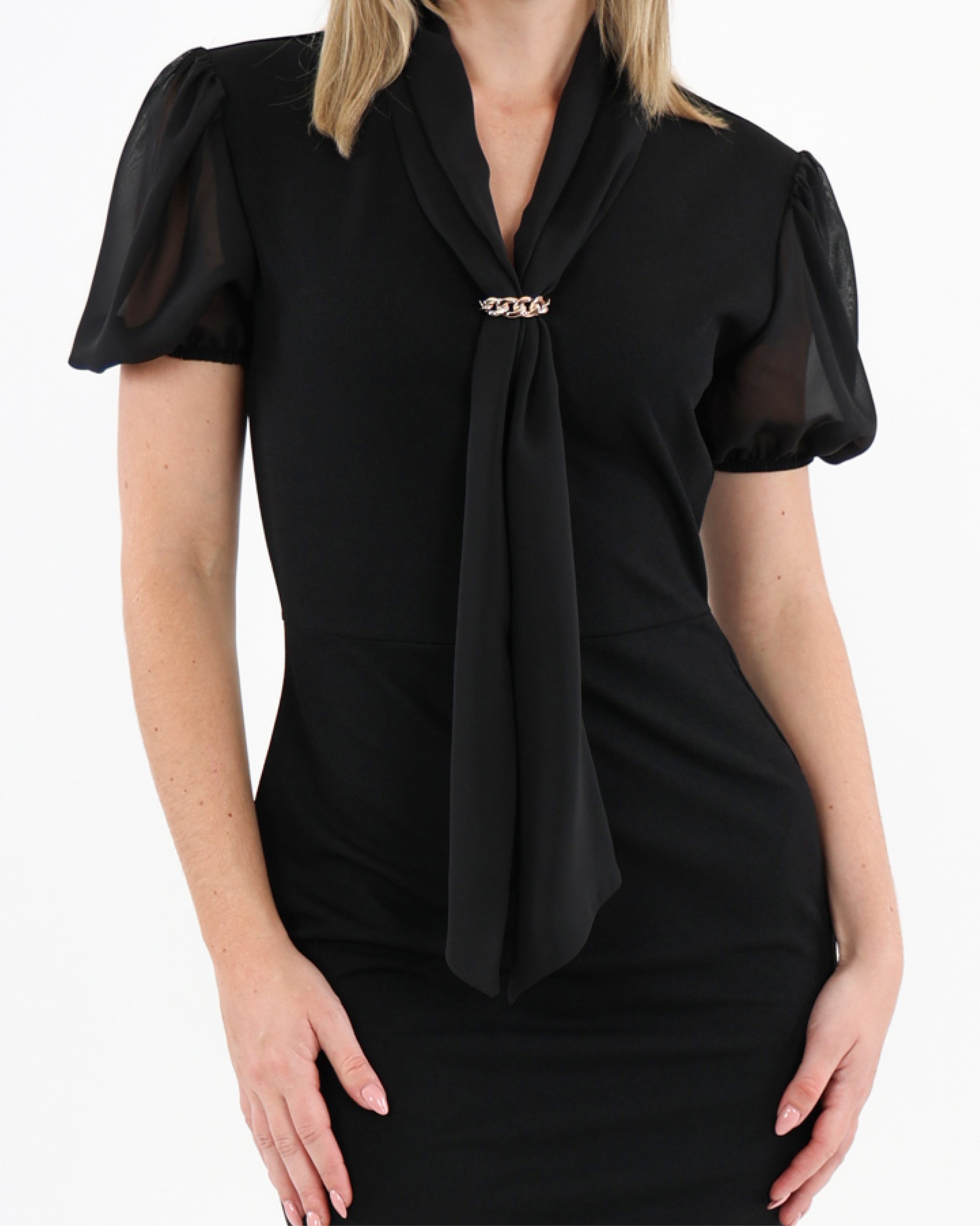 Neck Tie Knee-Length Dress