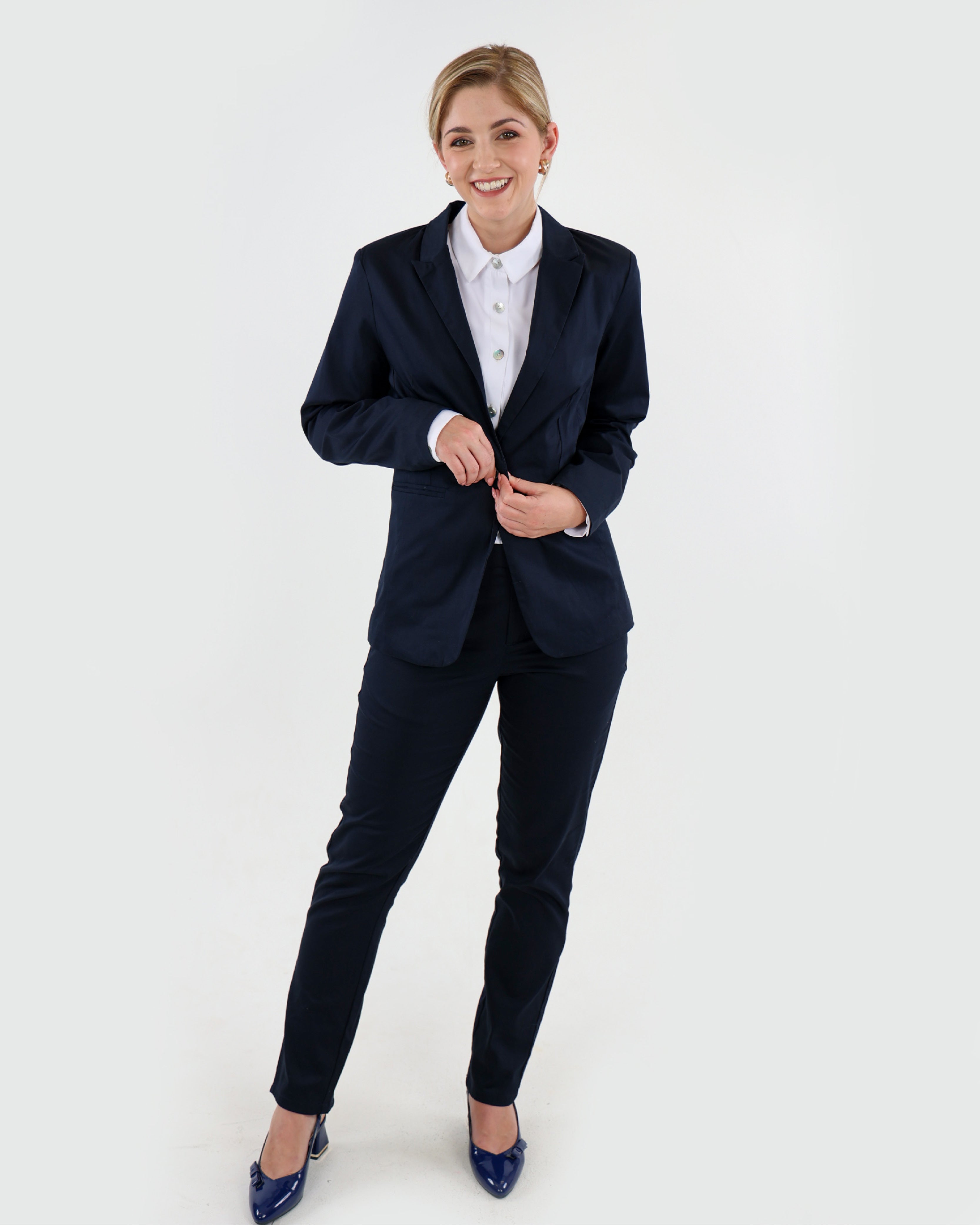 Navy Sateen Slim Leg Pants