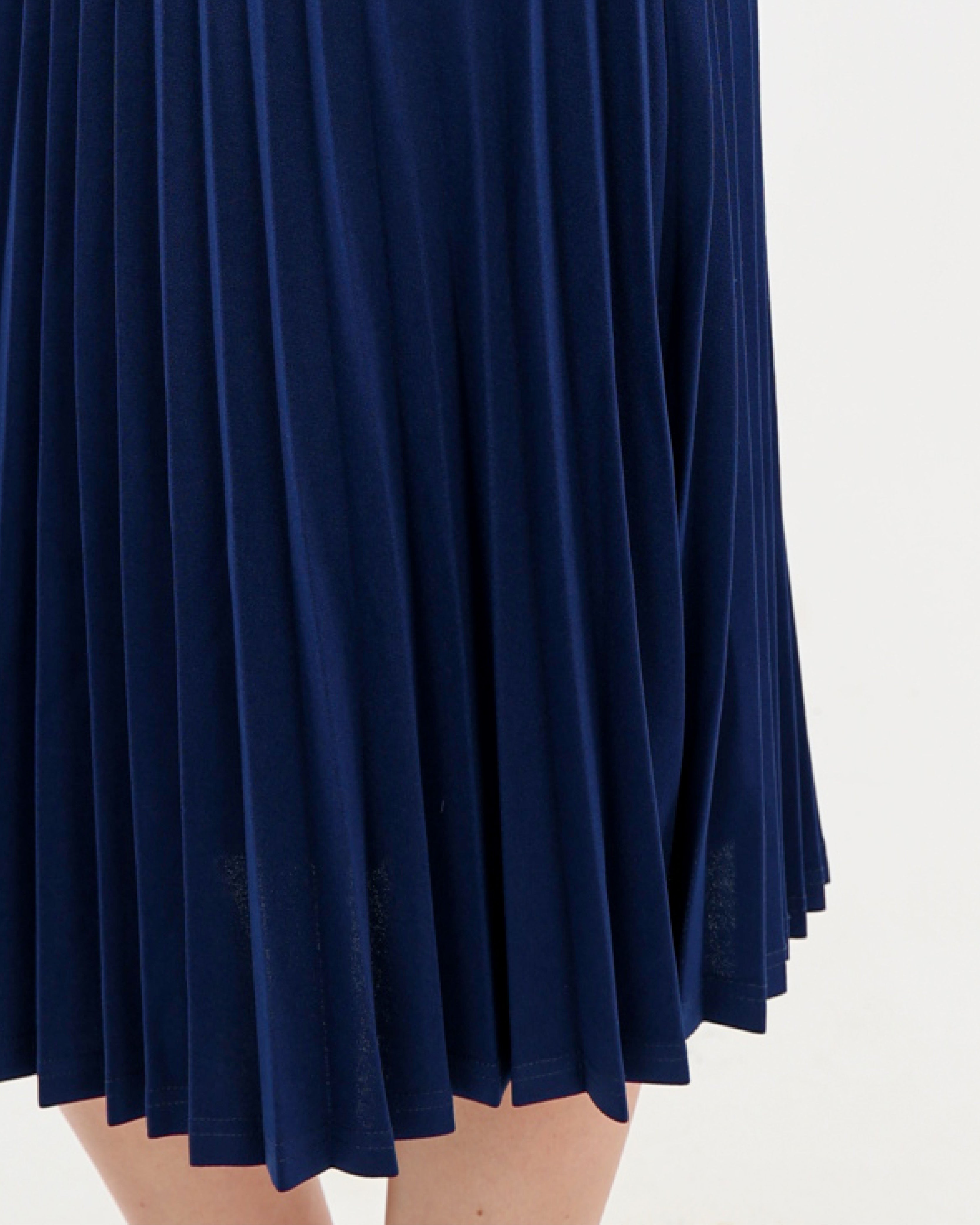 Navy Stretch Pleated Skirt