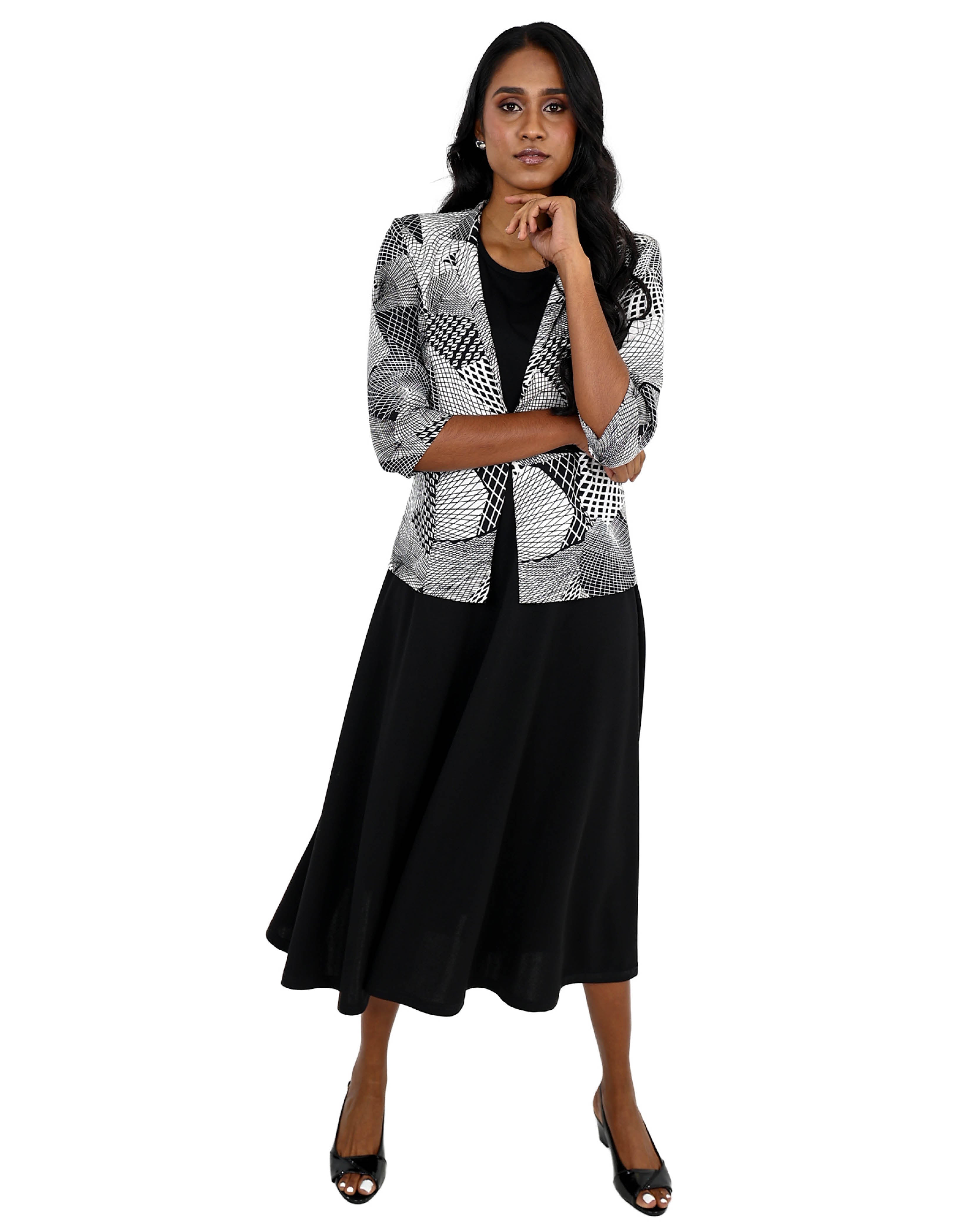 Monochrome Print Blazer Dress Combo