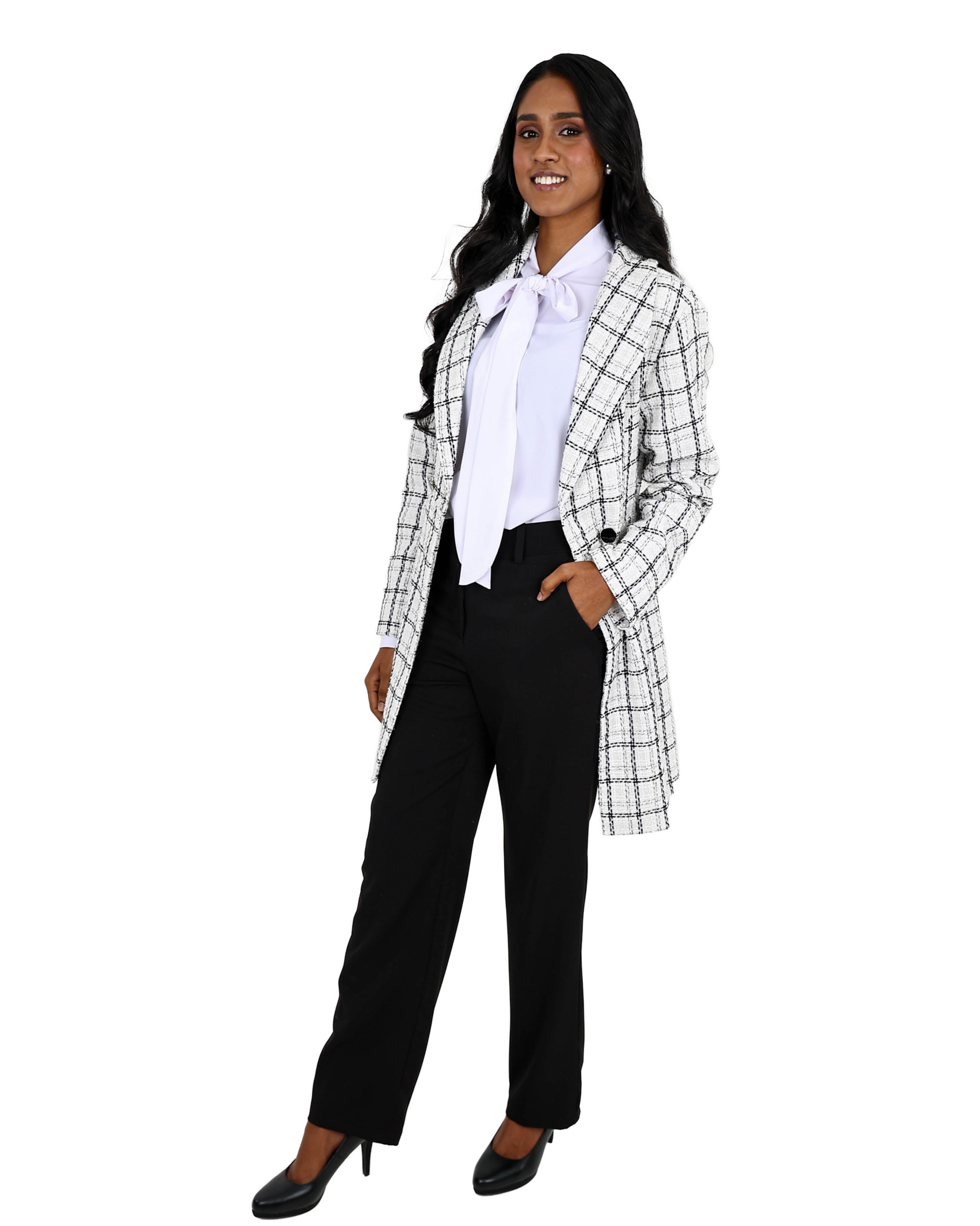 White Check Peplum Coat