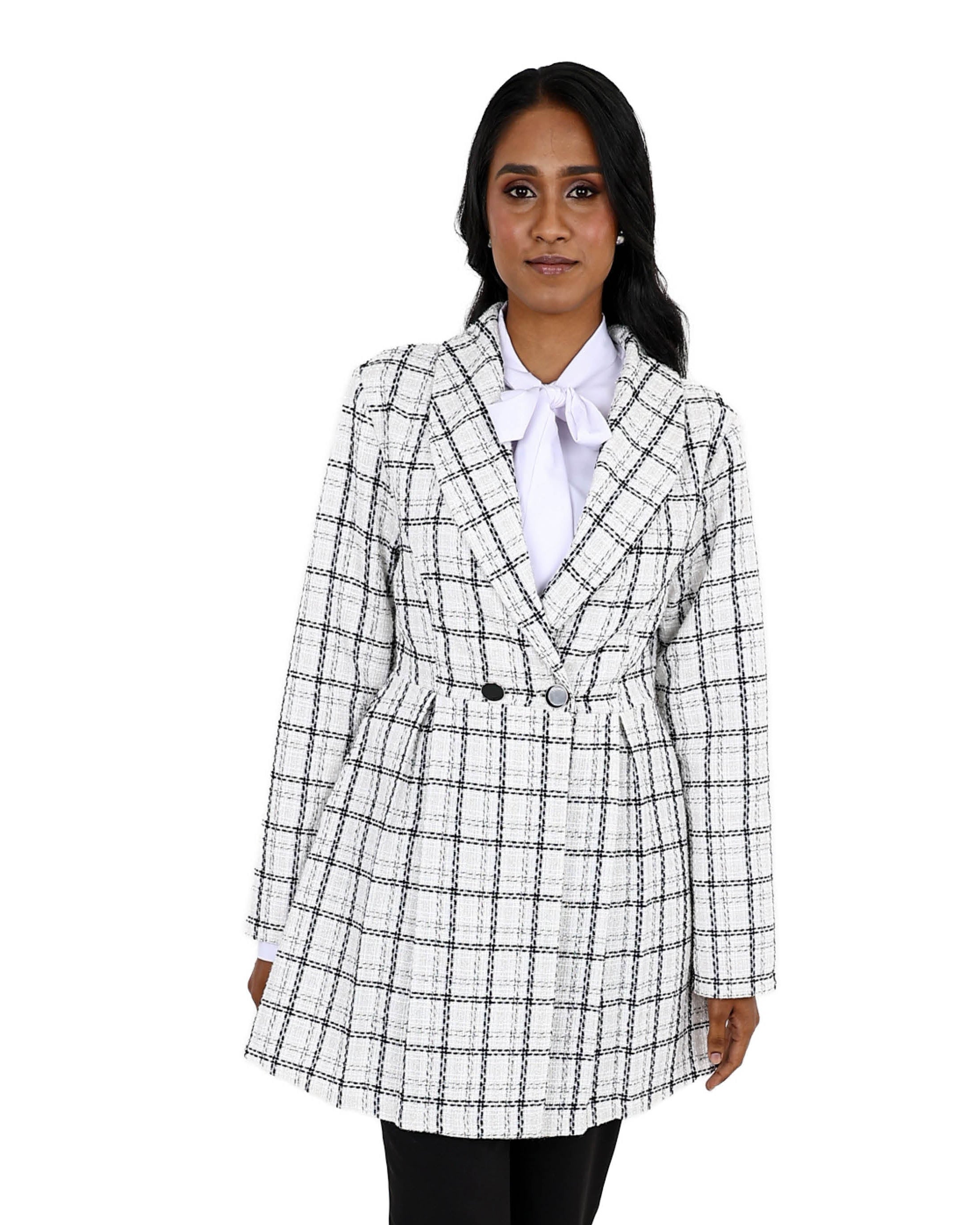 White Check Peplum Coat