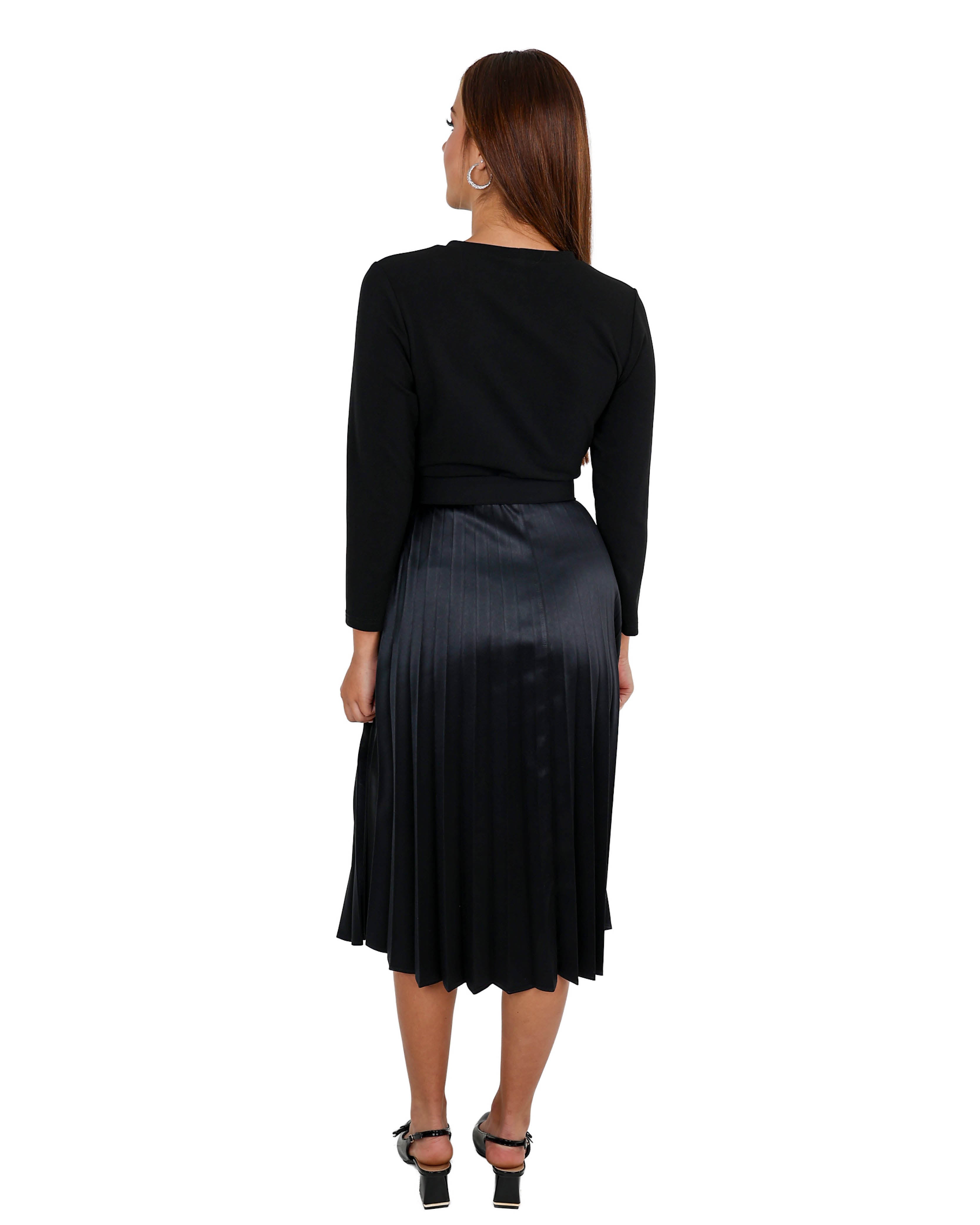 Knit Combo Pleated Black Dress
