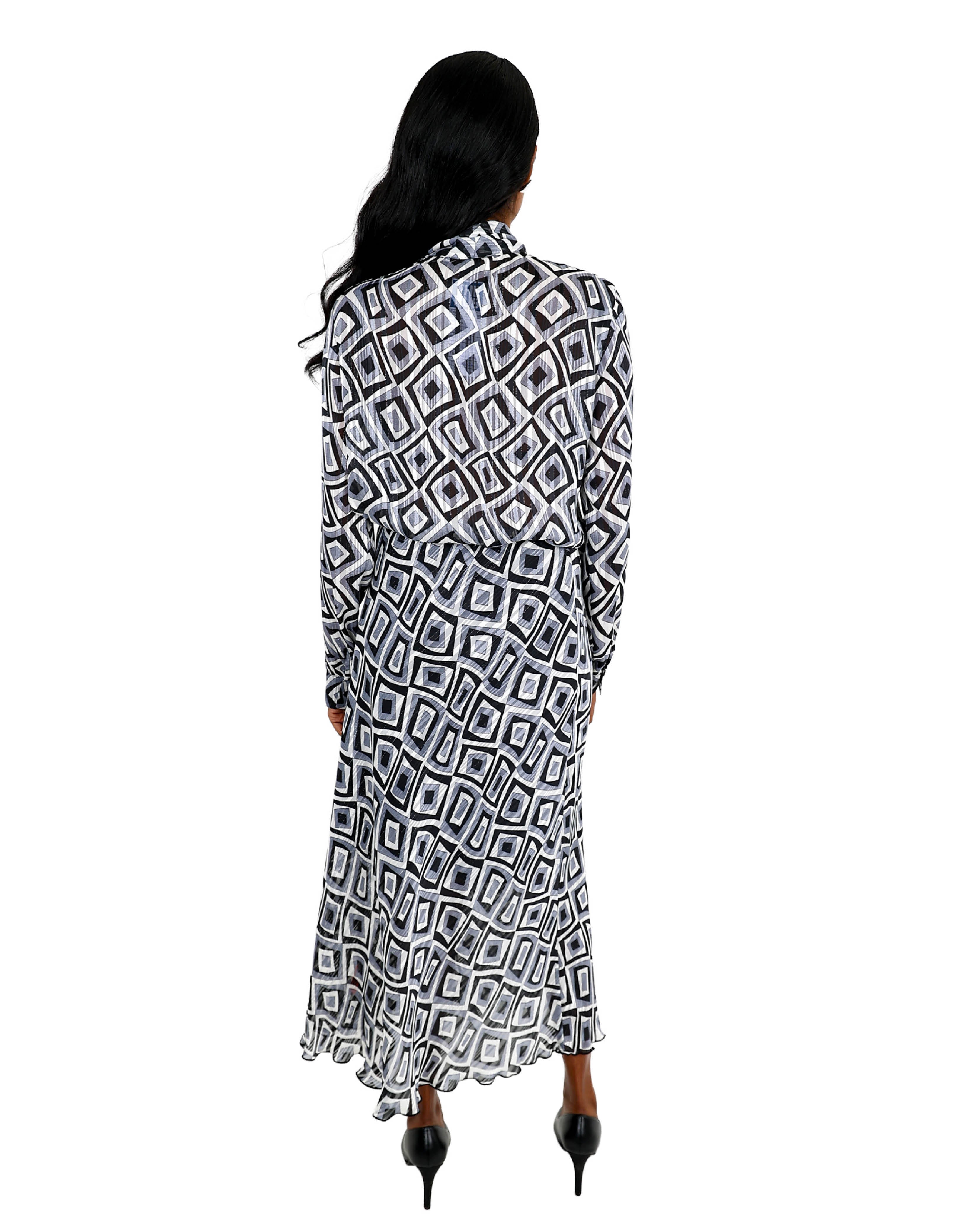 Blue Geometric Lurex Bias Cut Maxi Skirt