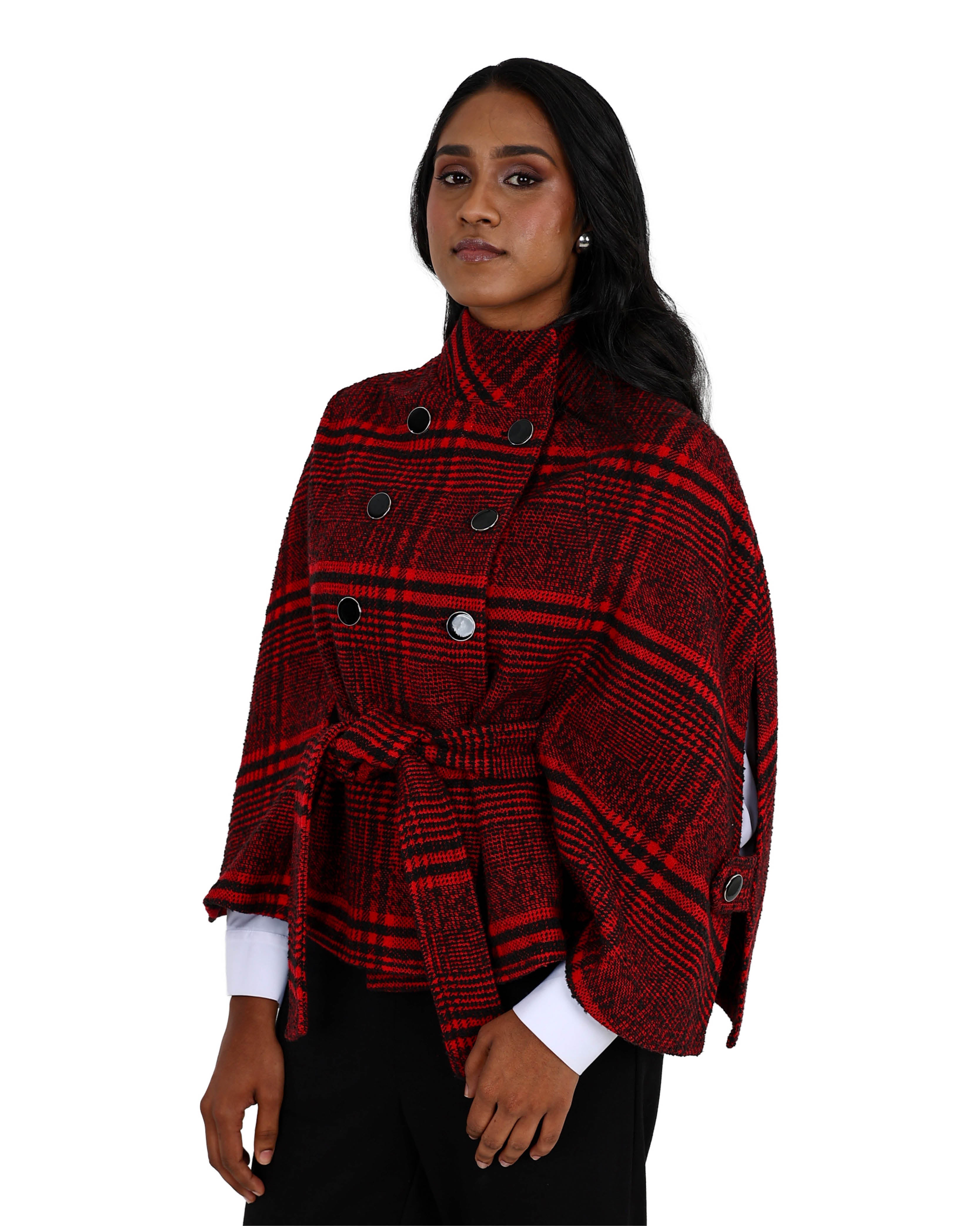 Double Breasted Belted Poncho Coat