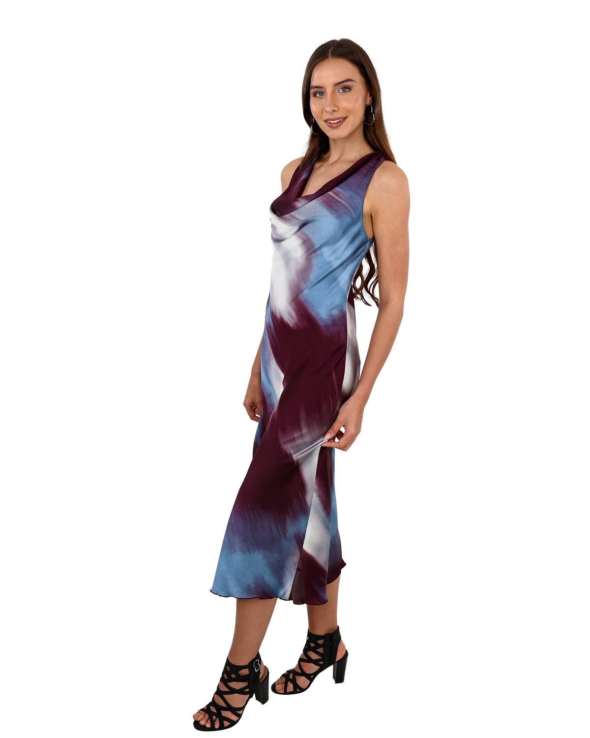Sleeveless Tie-Dye Cowl Neck Midi Dress