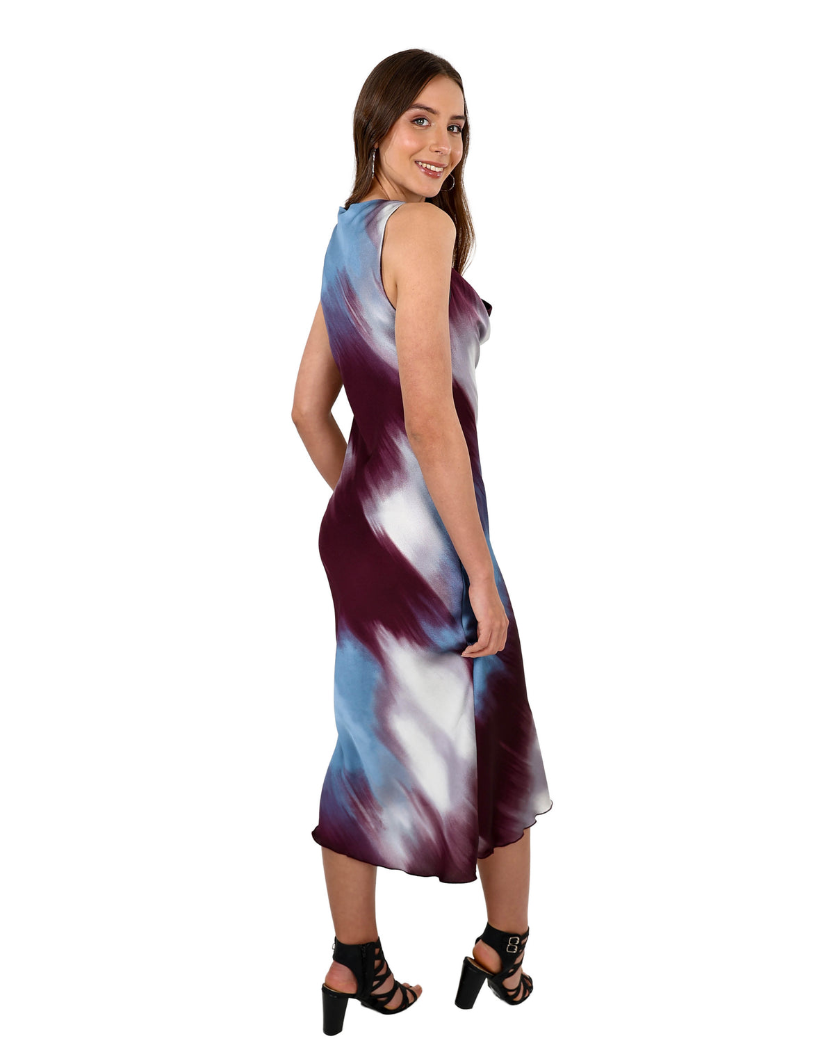Sleeveless Tie-Dye Cowl Neck Midi Dress