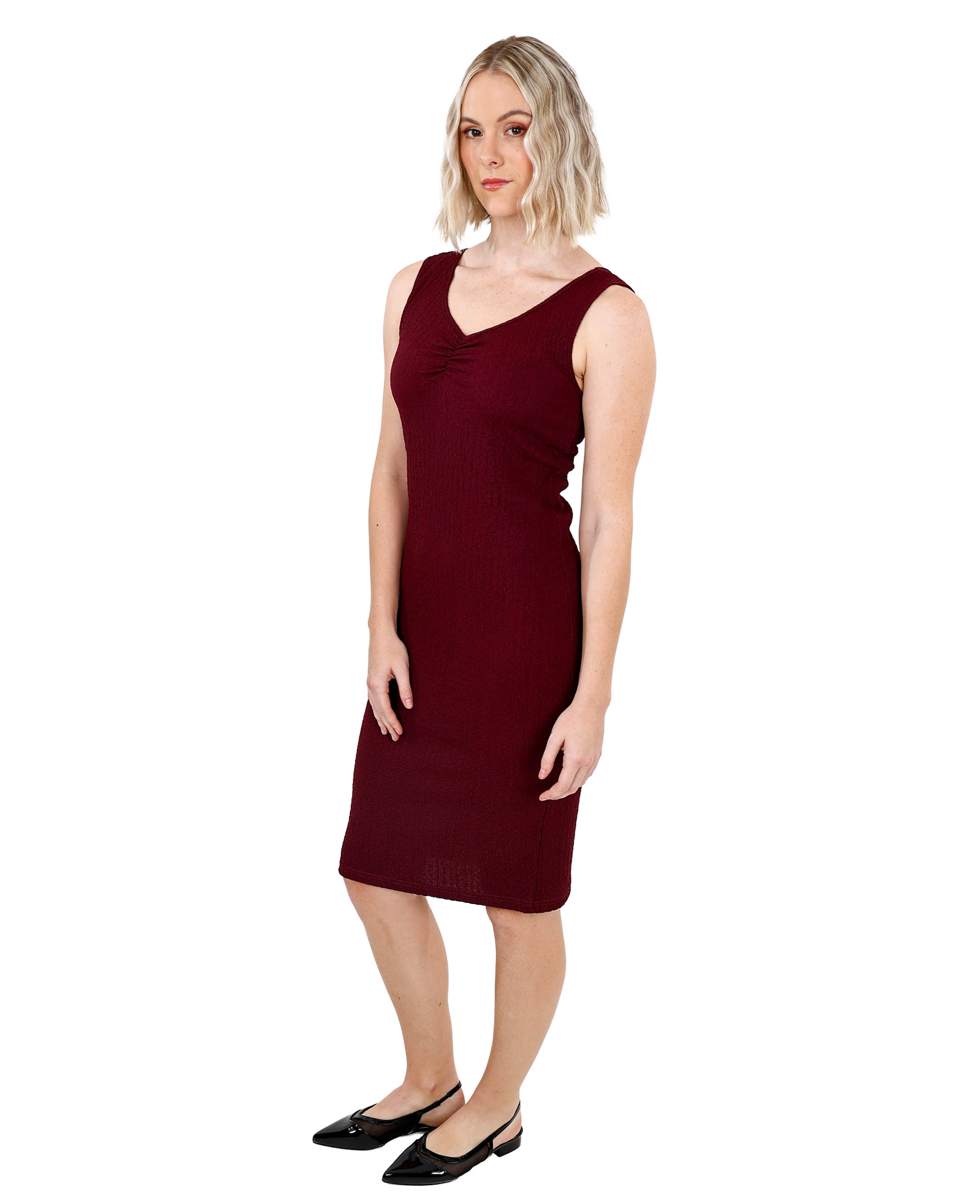 Burgundy Sleeveless Textured Bodycon