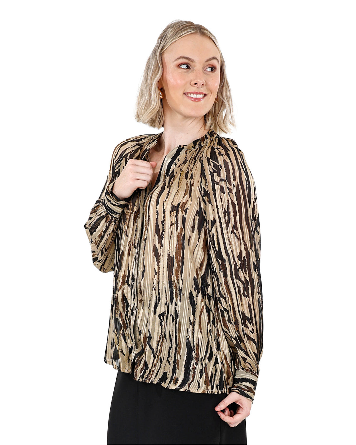 Long Sleeve Lurex Naturals Blouse