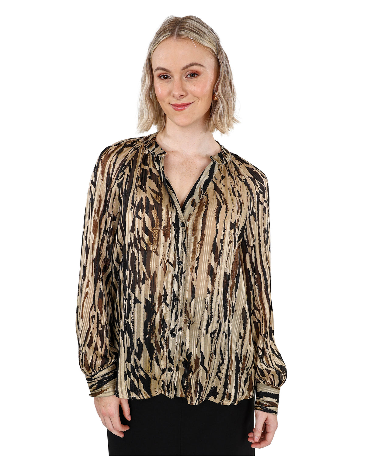 Long Sleeve Lurex Naturals Blouse