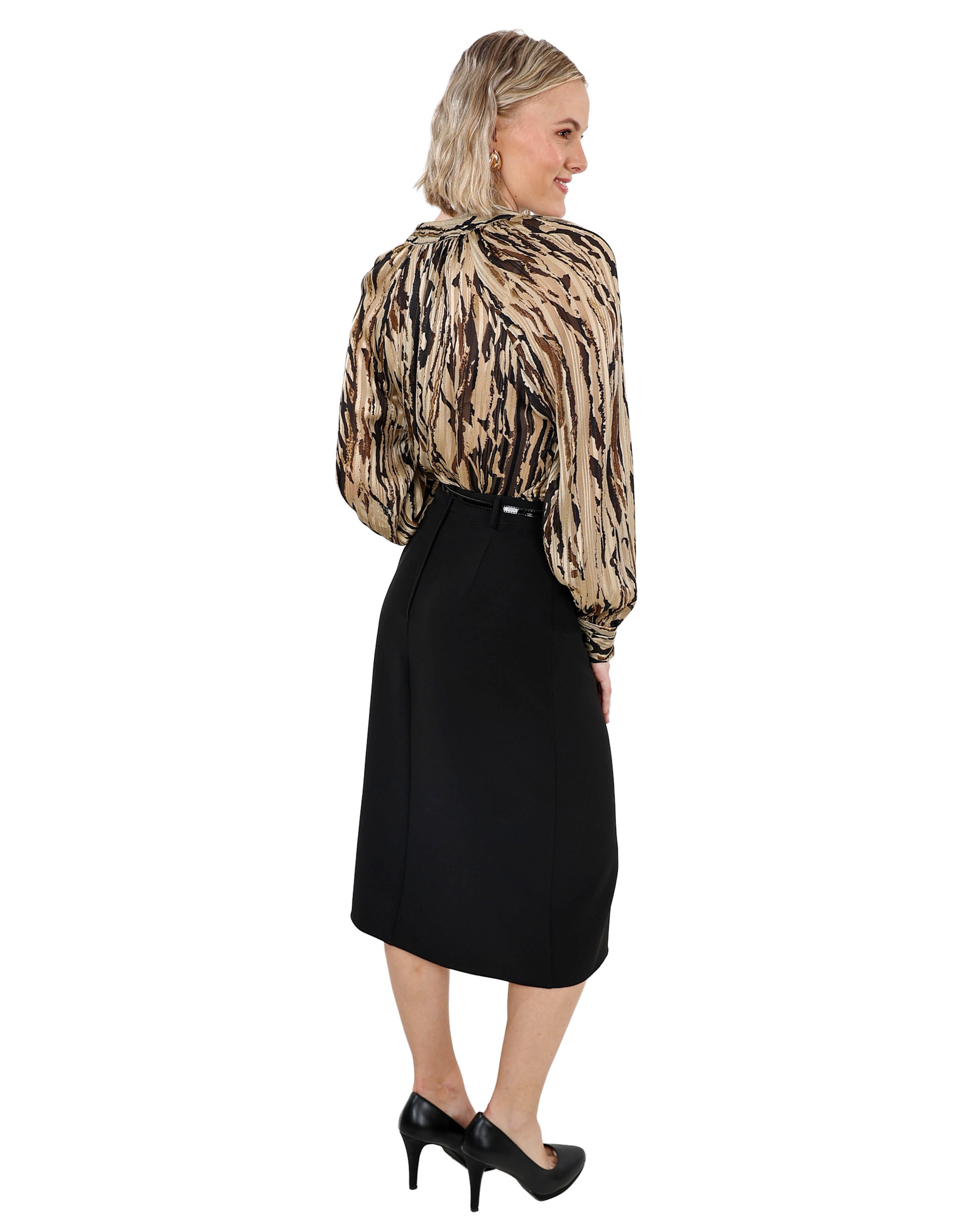 Belted Black Pencil Skirt