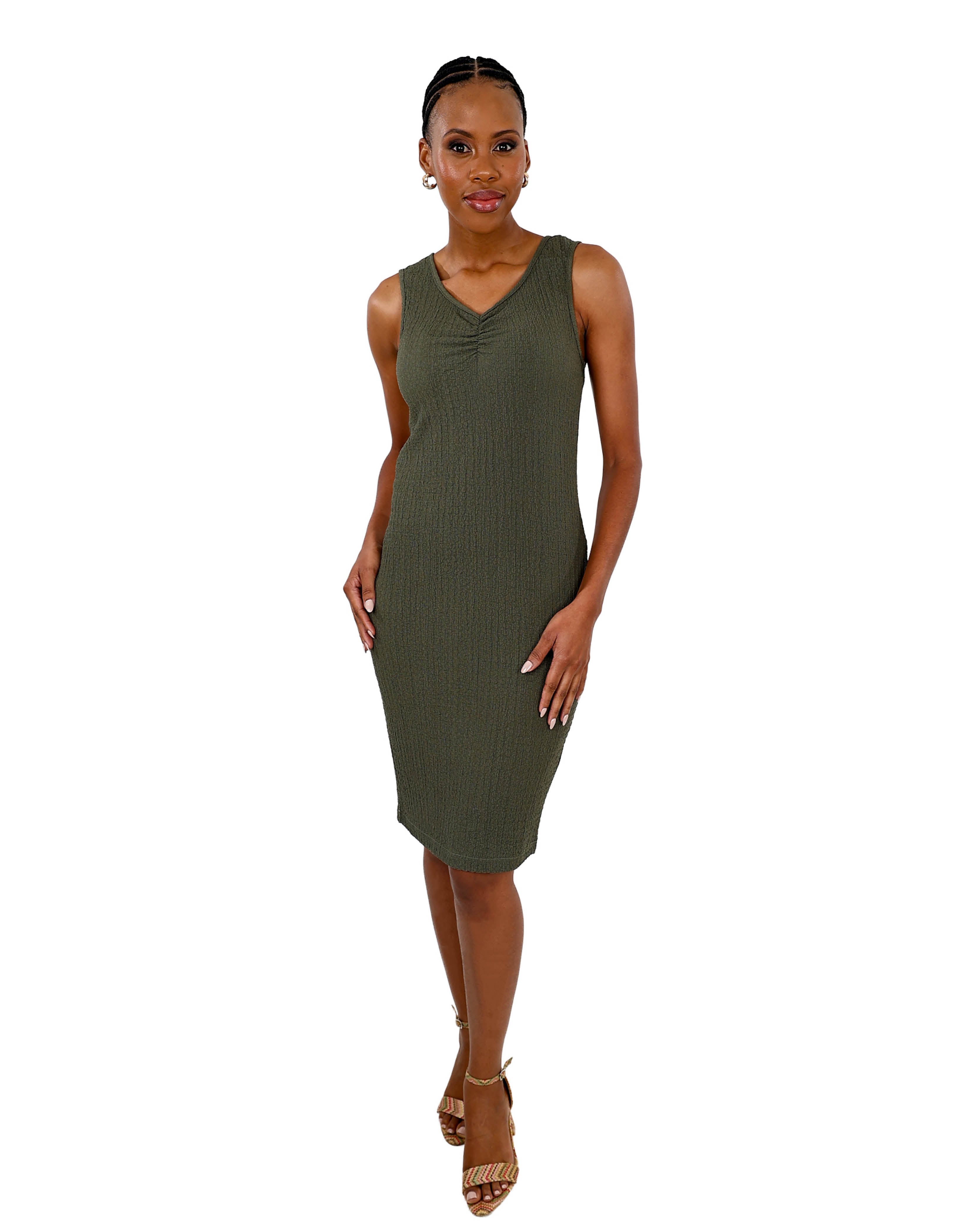 Olive Sleeveless Textured Bodycon