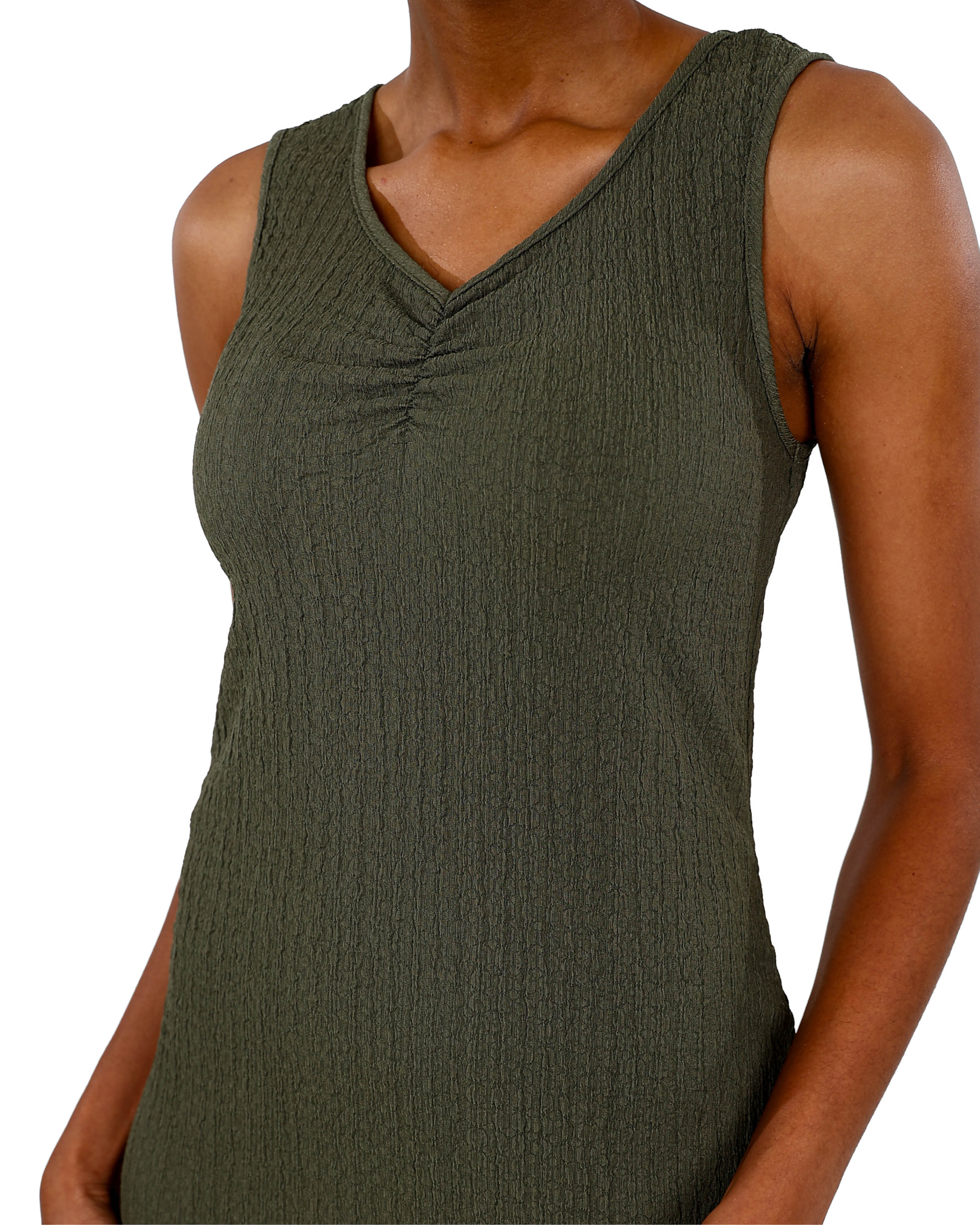 Olive Sleeveless Textured Bodycon