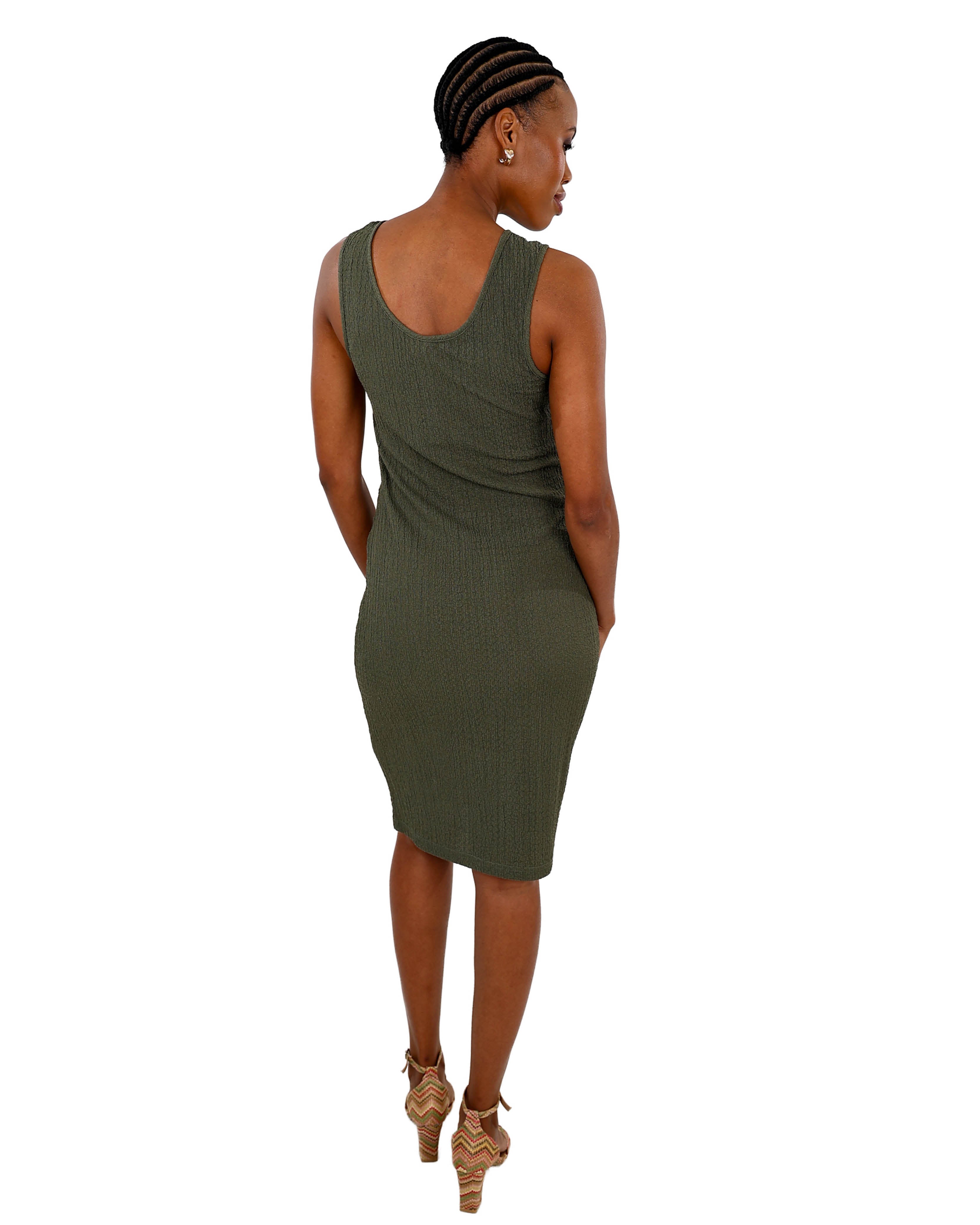 Olive Sleeveless Textured Bodycon