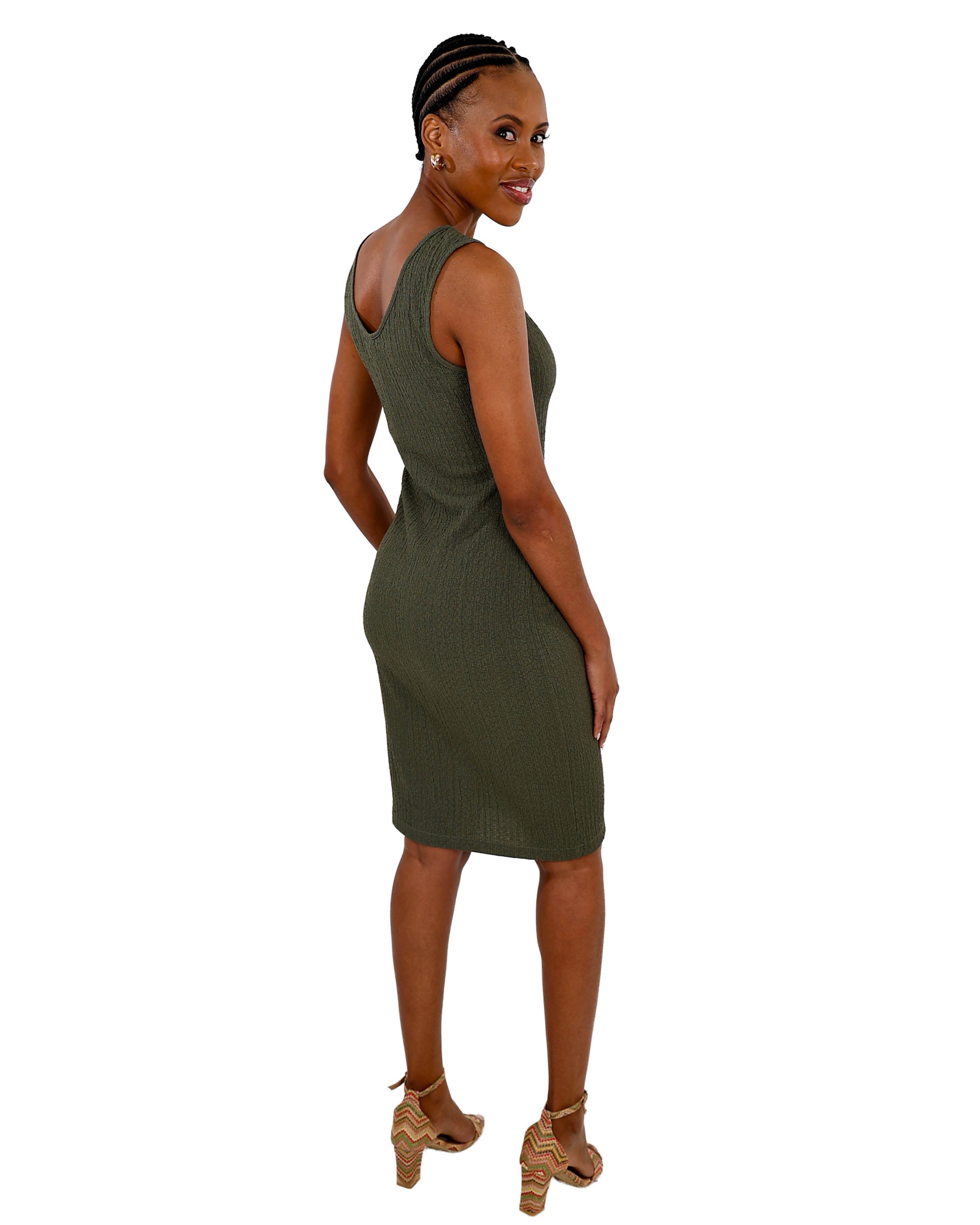 Olive Sleeveless Textured Bodycon