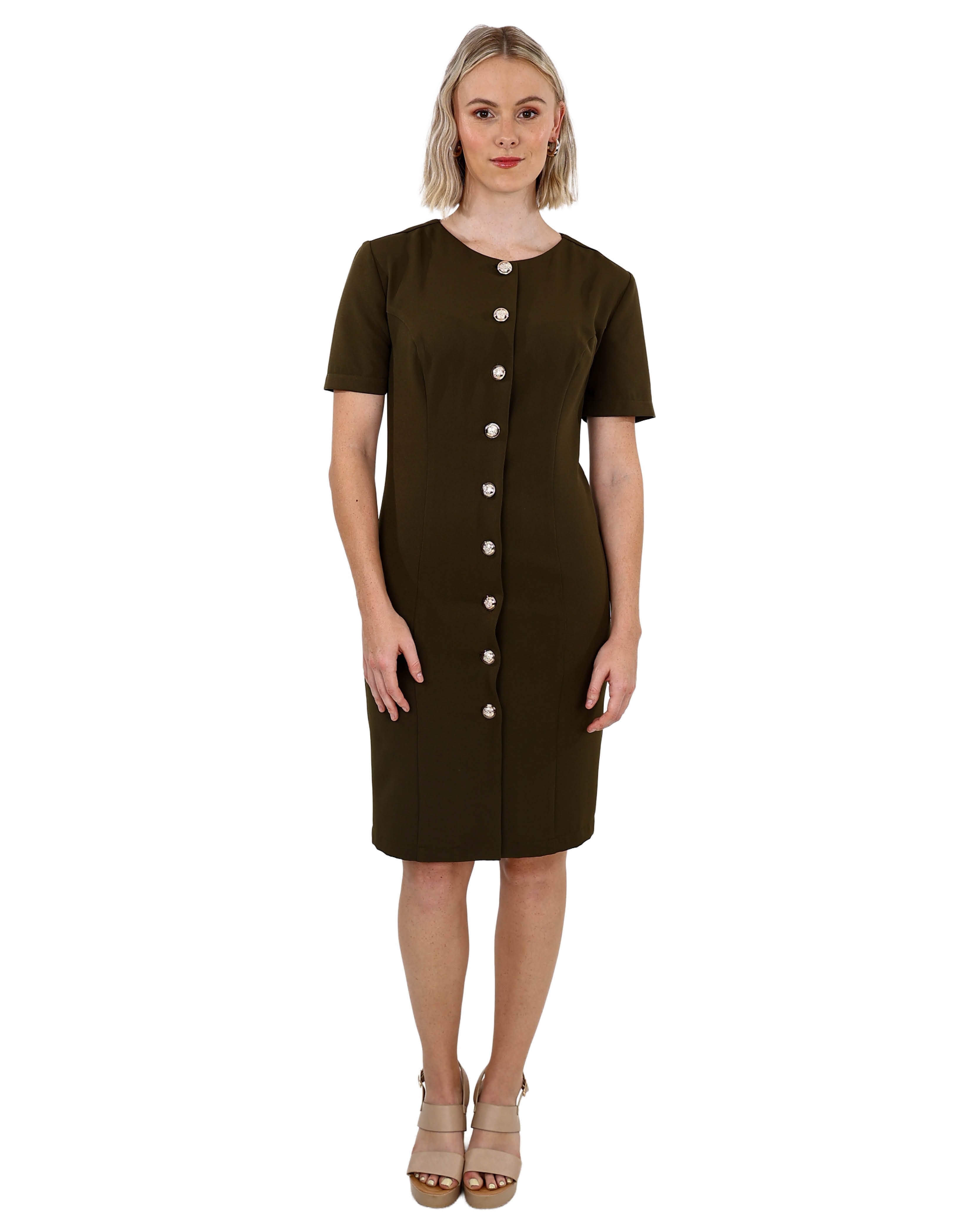 Short Sleeve Collared Button Through Dress