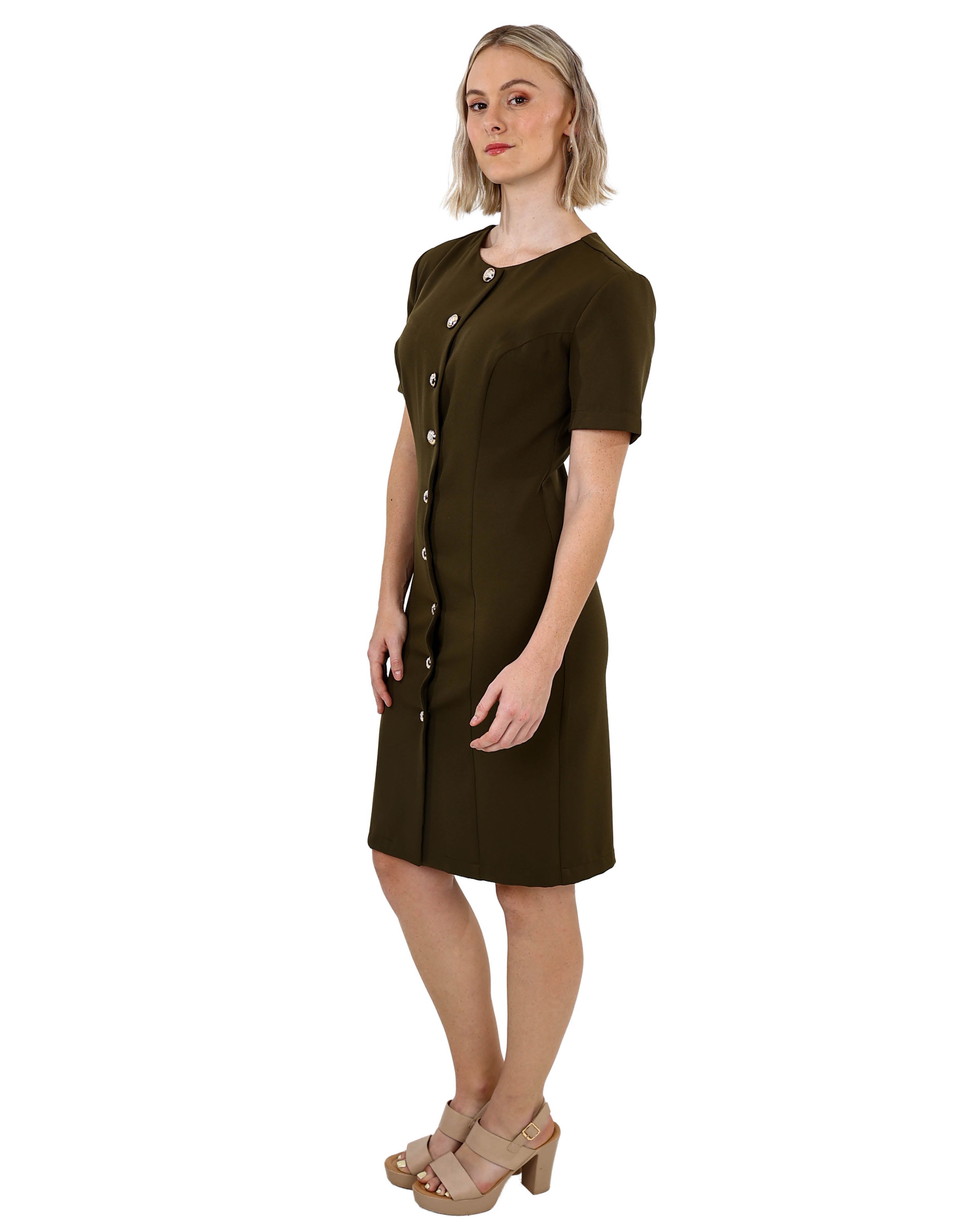 Short Sleeve Collared Button Through Dress