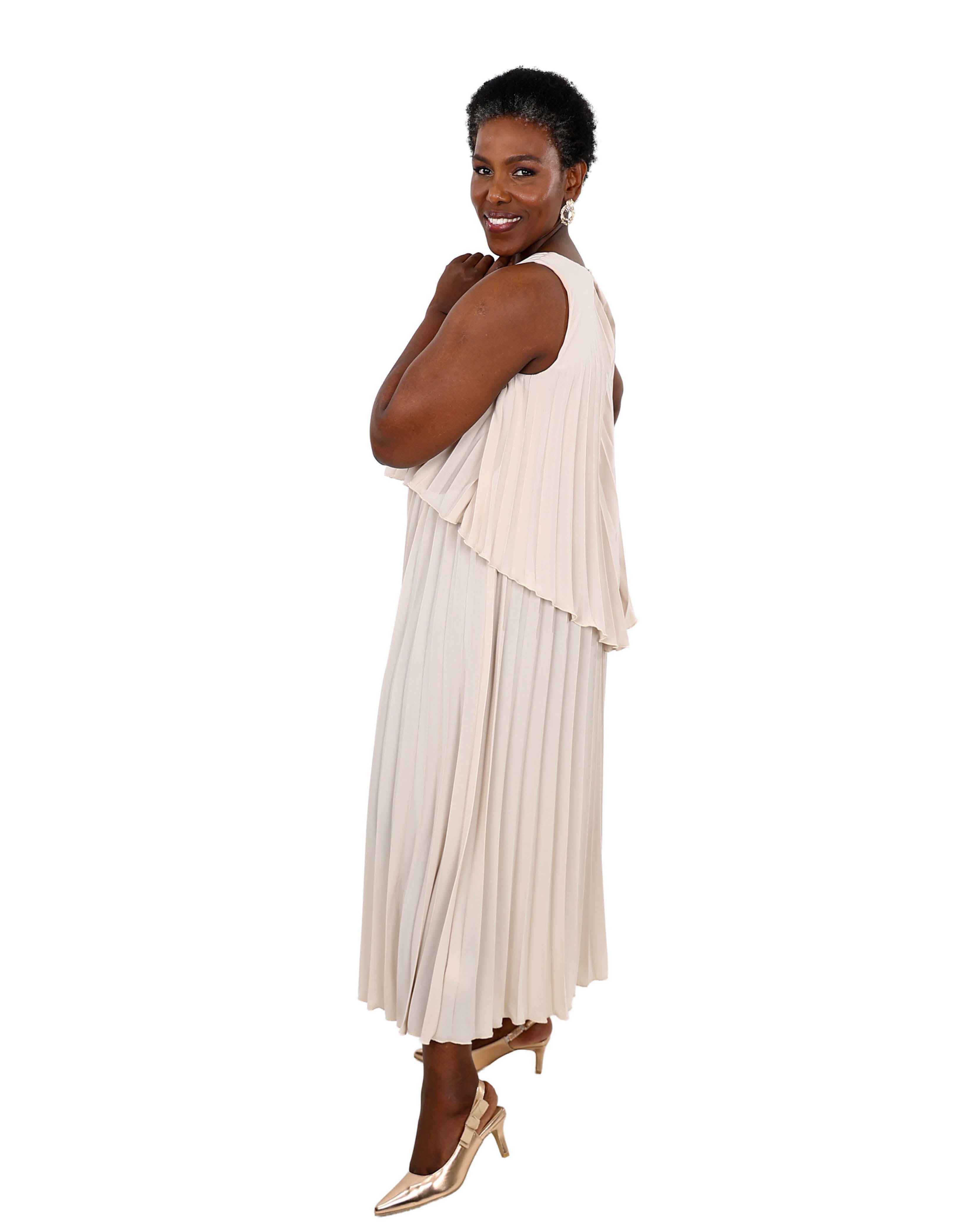 Sleeveless Pleated Stone Maxi Dress