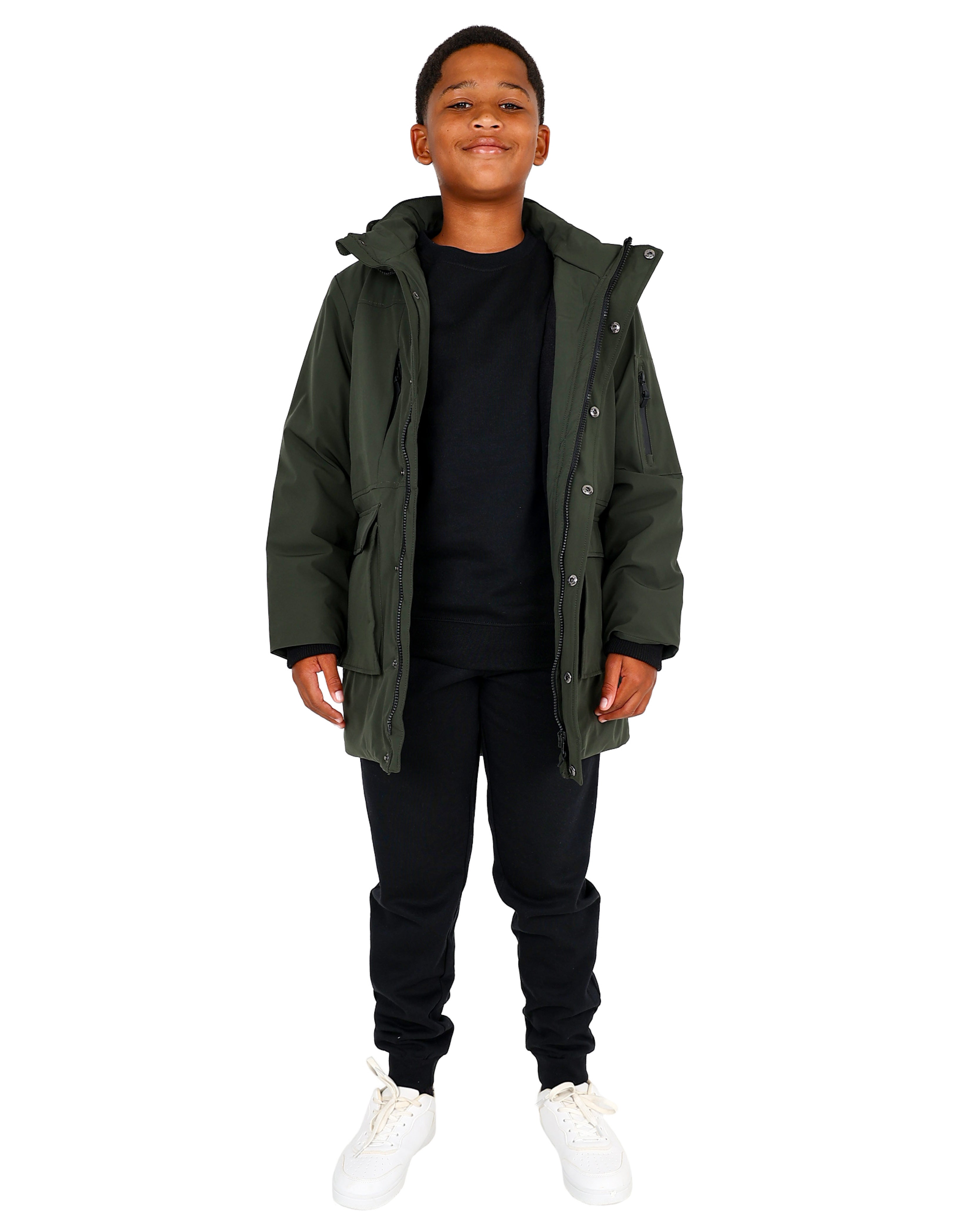 Olive High Low Hooded Zip Up Parka Jacket