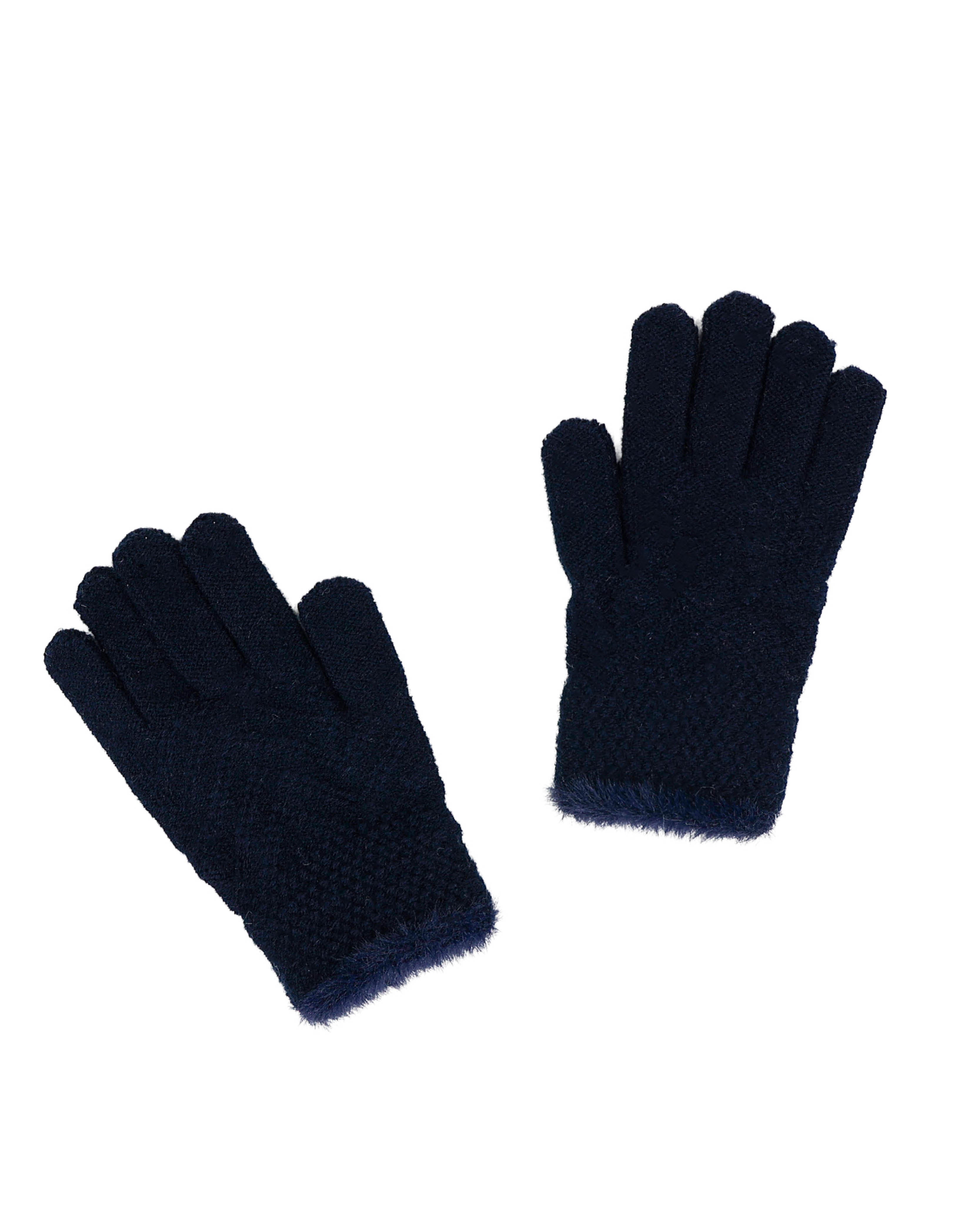 Navy Jacquard Contrast Trim Gloves