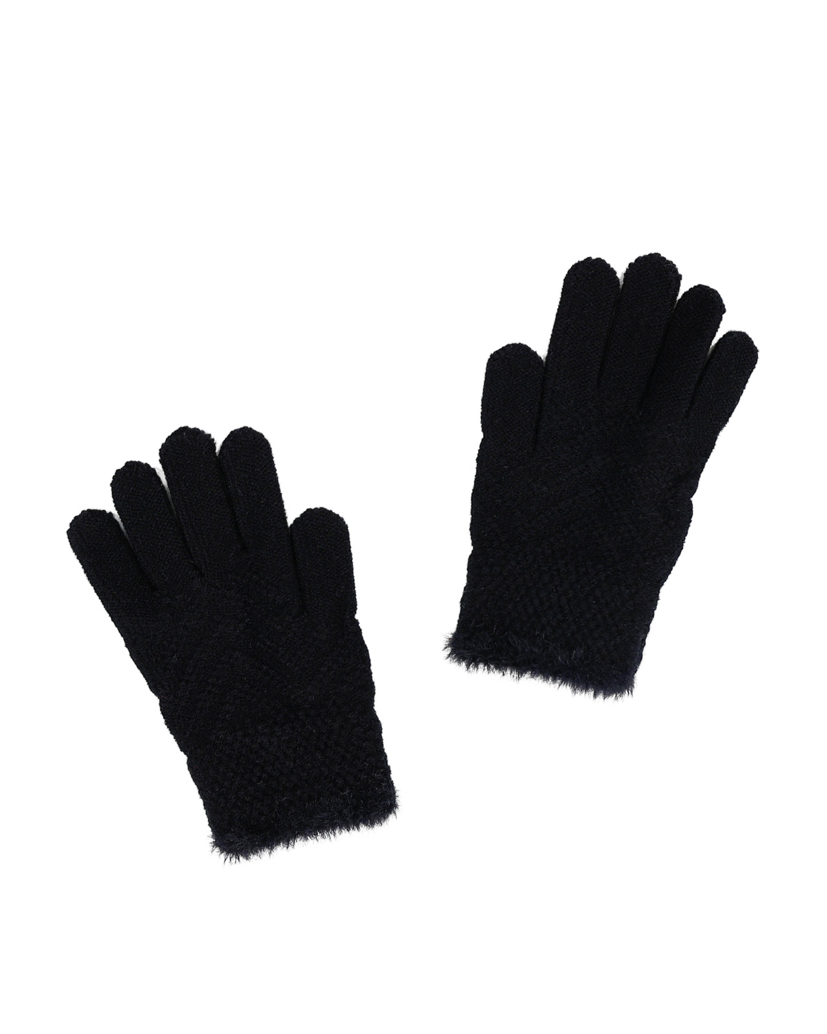 Black Contrast Trim Jacquard Gloves