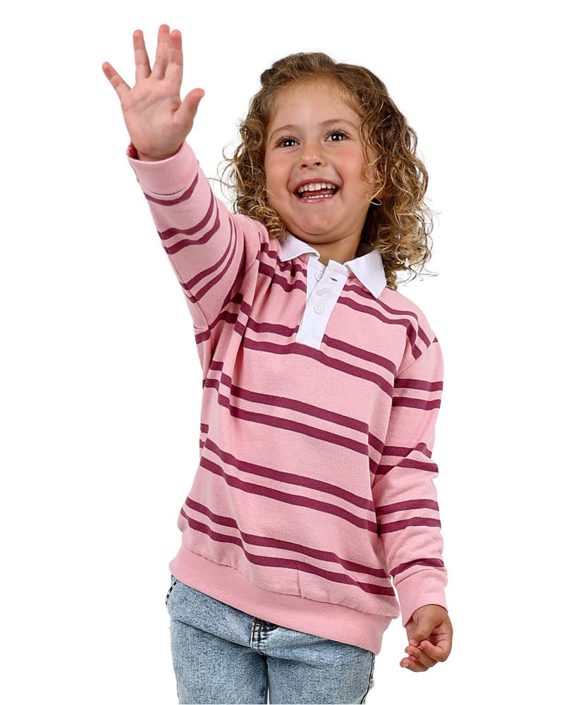 Long Sleeve Pink Stripe Rugby Collar Top