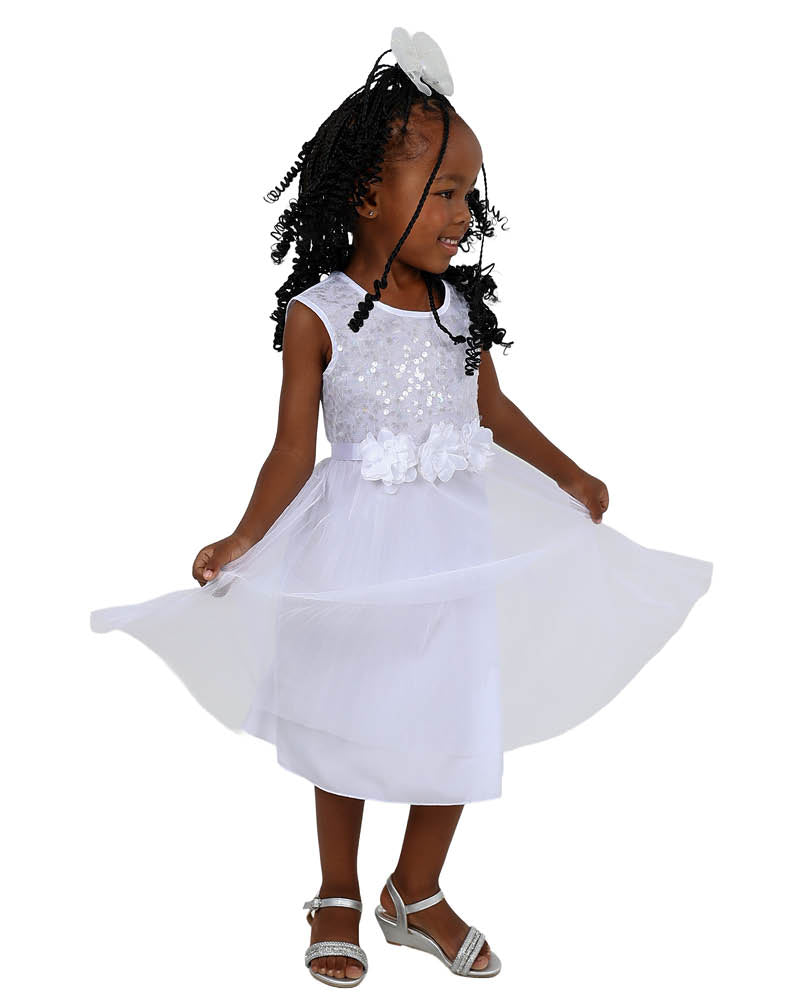 Sleeveless Sequin Bodice & Pleated Party Dress