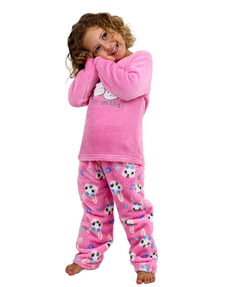 Plush Fleece Pink Winter Bunny Pyjama Set