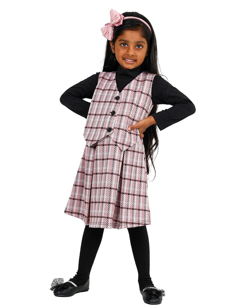 Check Pink Pinafore Waistcoat + Long Sleeve Top