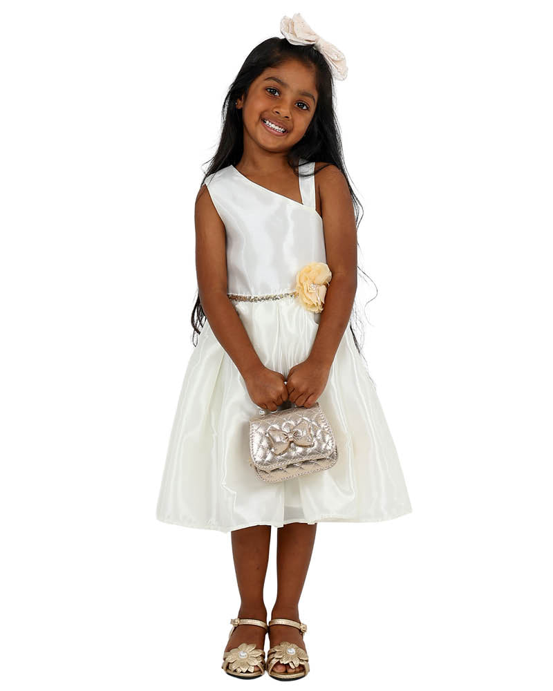 Sleeveless Cream One Strappy Shoulder Party Dress