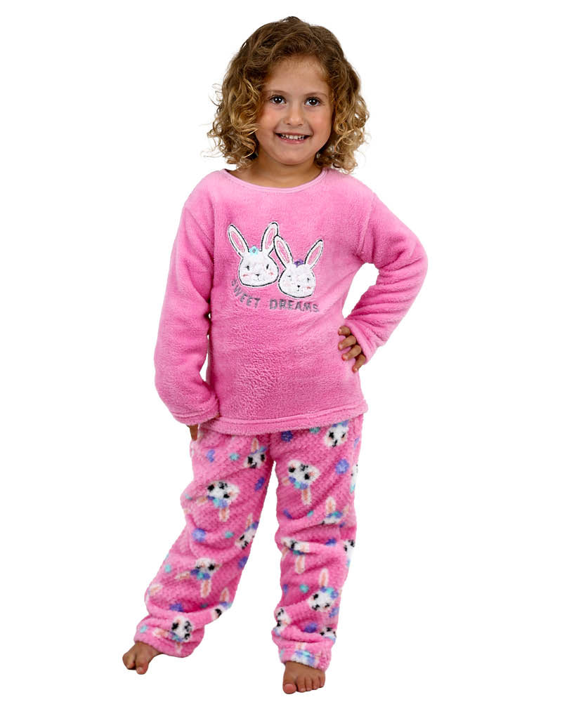 Plush Fleece Pink Winter Bunny Pyjama Set
