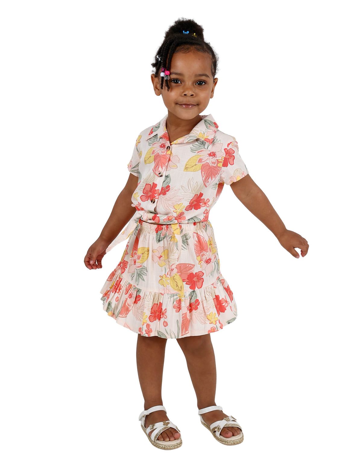Short Sleeve Peach Floral Print Cropped Shirt