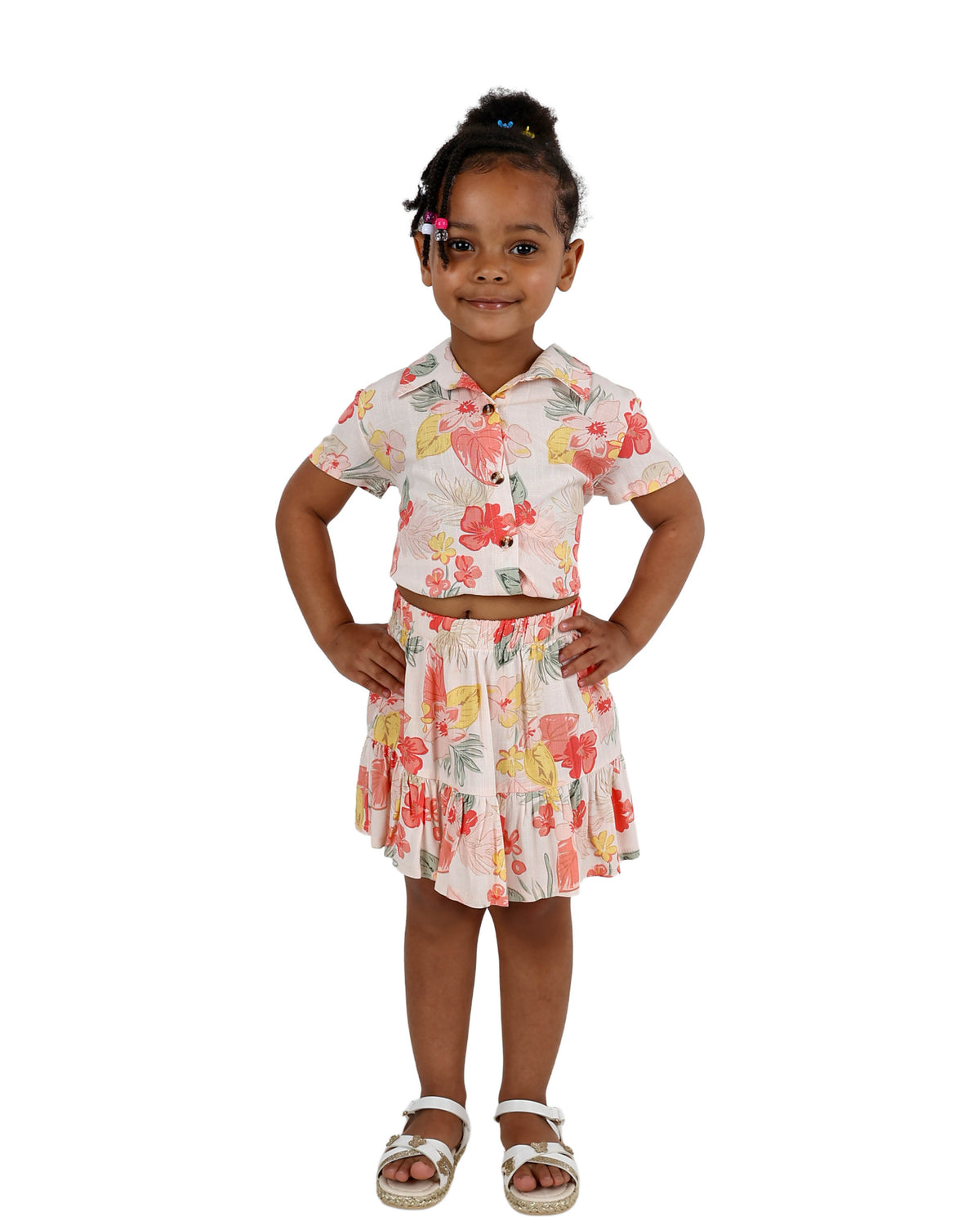 Peach Floral Print Tiered Skirt