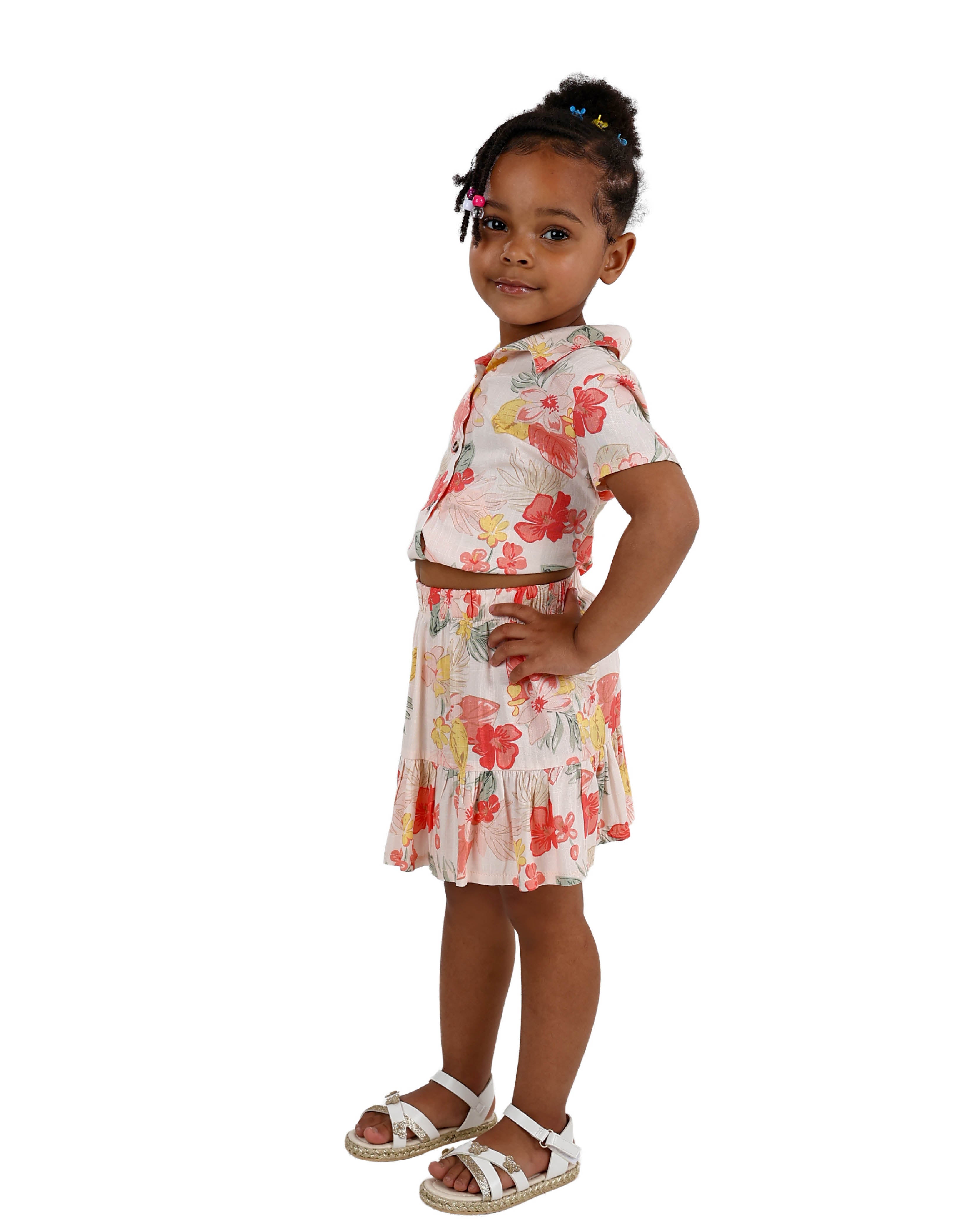 Peach Floral Print Tiered Skirt