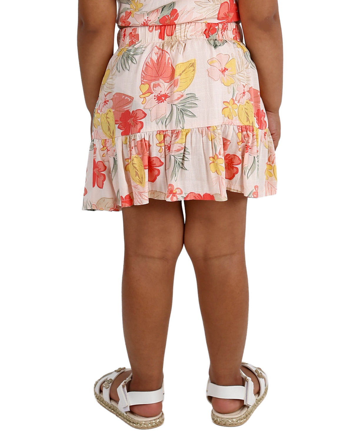 Peach Floral Print Tiered Skirt
