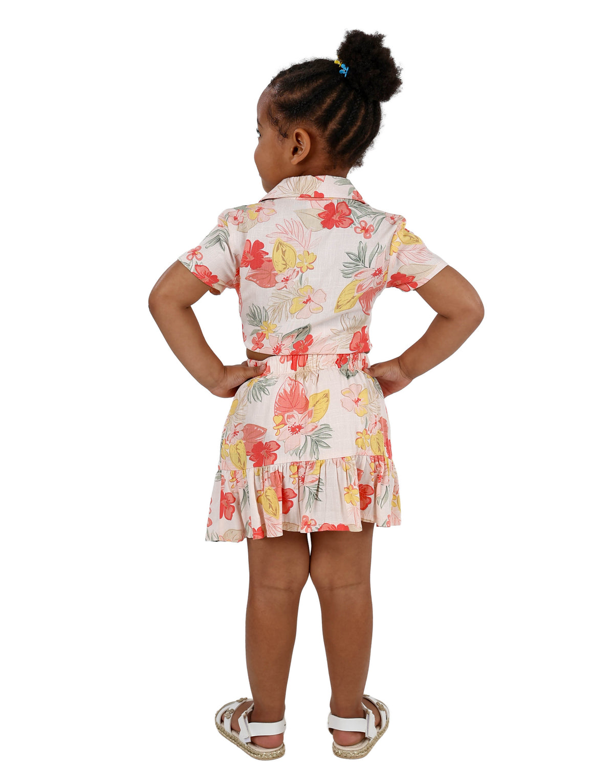 Peach Floral Print Tiered Skirt