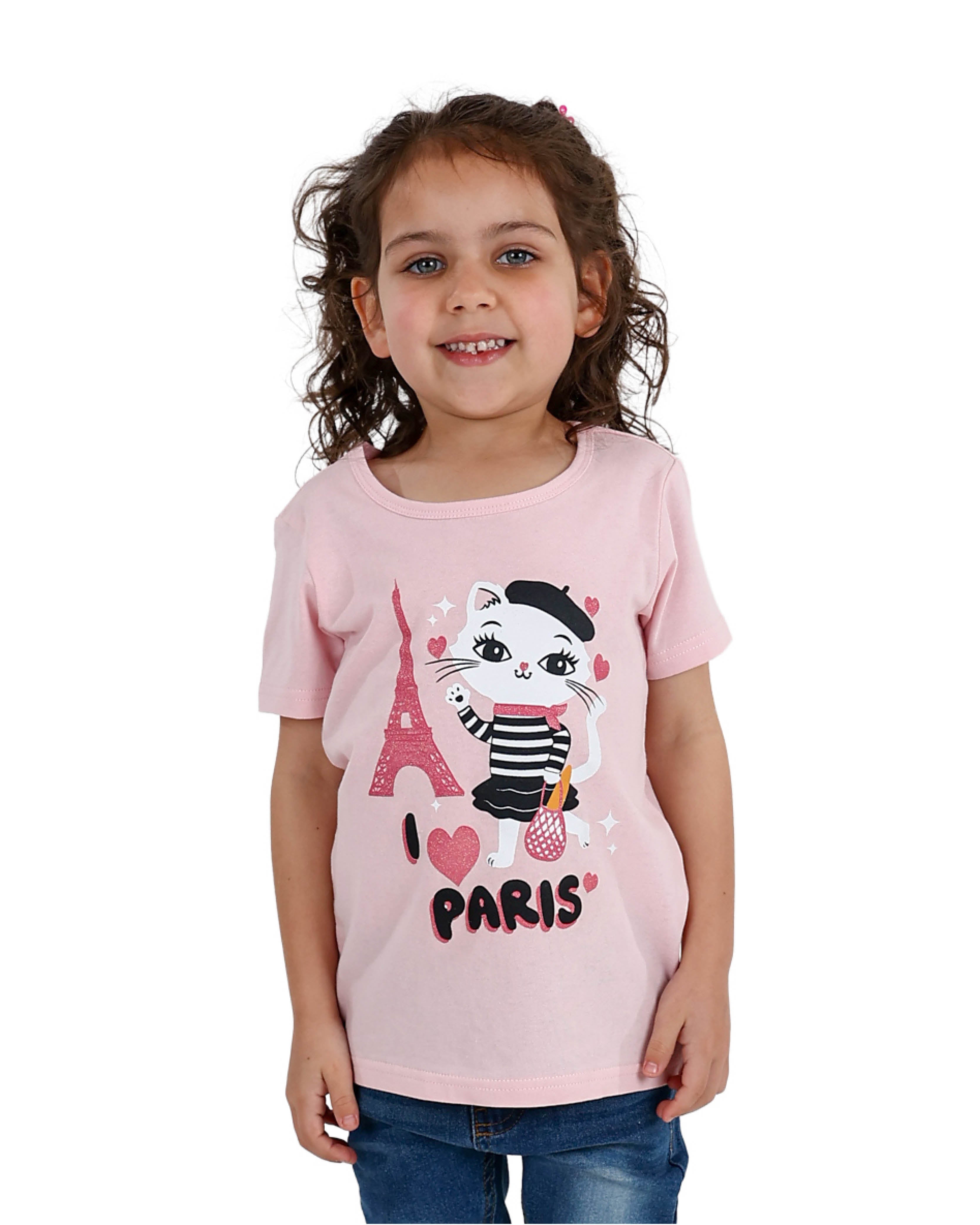 Short Sleeve Cat in Paris Graphic Print T-Shirt